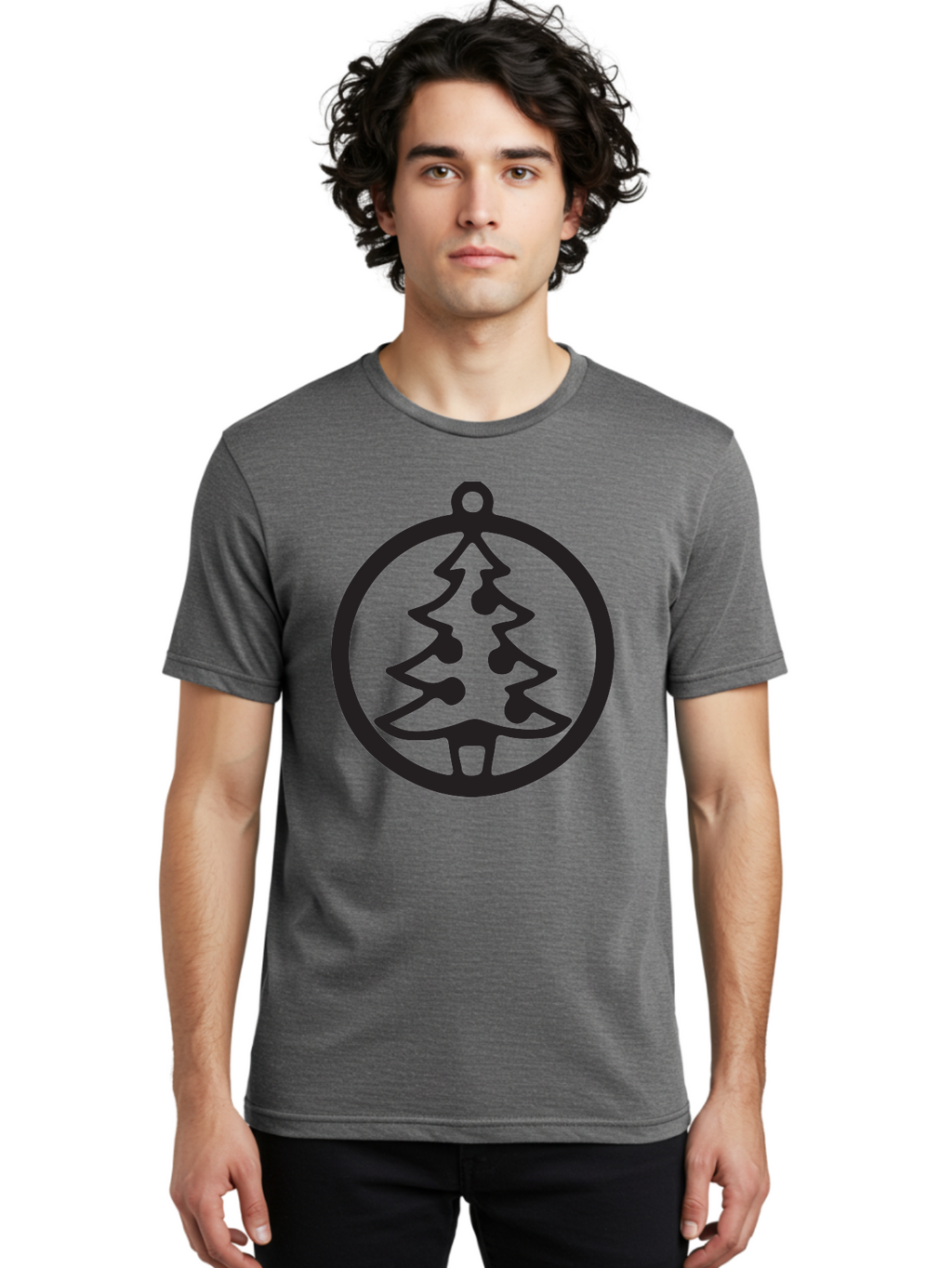 Christmas-Tree-Ornament-2 Men'S Graphic Tee, 100% Cotton, Comfortable Casual Summer Wear, Machine Washable, Christmas Tree, Holiday Decoration, Festive Symbol, Ornament Design, Black Silhouette, Simple Shape, Bauble, Christmas Theme, Aac591
