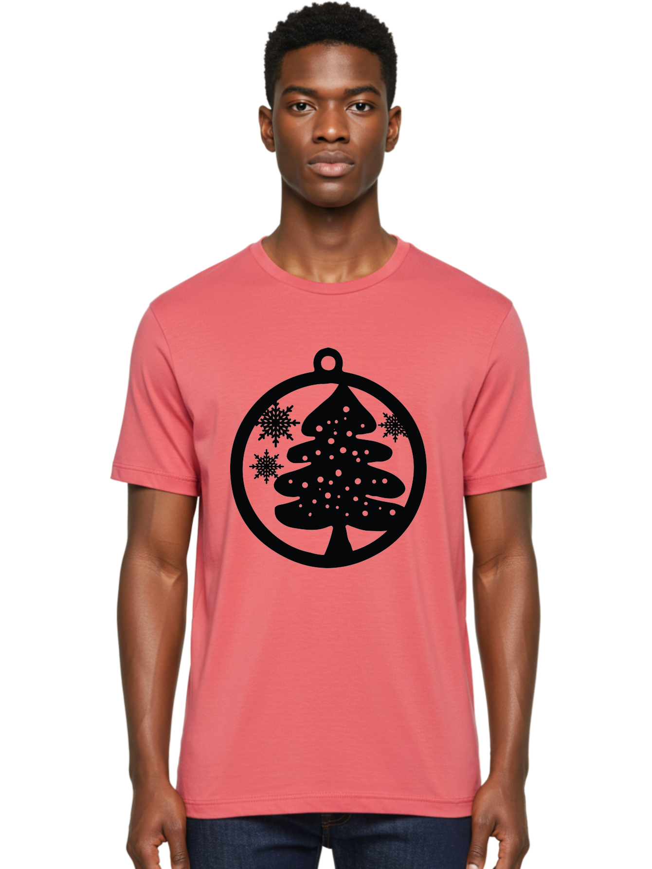 Christmas-Tree-Ornament Men'S Graphic Tee, 100% Cotton, Comfortable Casual Summer Wear, Machine Washable, Christmas Tree Silhouette, Snowflakes, Holiday Decoration, Festive Design, Winter Wonderland, Christmas Ornament, Bauble, Tree Bauble, Aac592