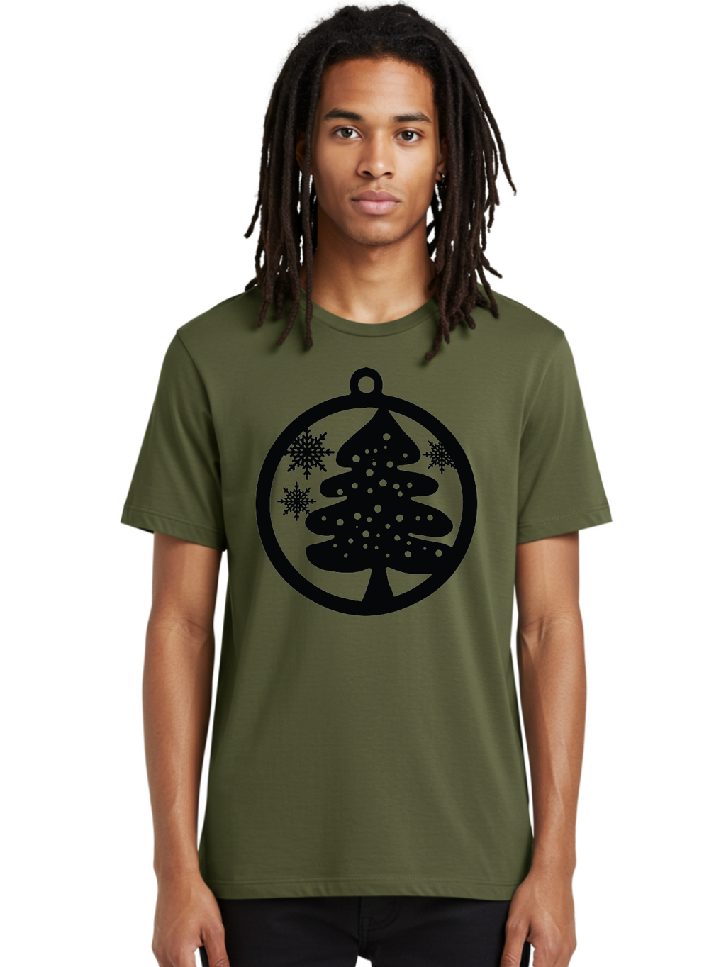 Christmas-Tree-Ornament Men'S Graphic Tee, 100% Cotton, Comfortable Casual Summer Wear, Machine Washable, Christmas Tree Silhouette, Snowflakes, Holiday Decoration, Festive Design, Winter Wonderland, Christmas Ornament, Bauble, Tree Bauble, Aac592