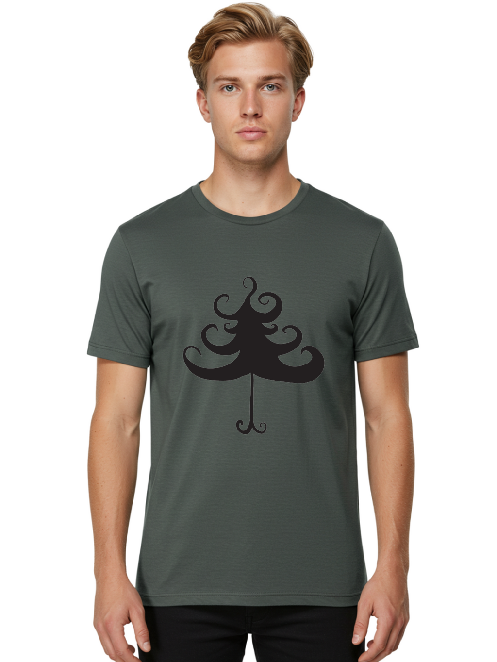 Christmas-Tree-Silhouette Men'S Graphic Tee, 100% Cotton, Comfortable Casual Summer Wear, Machine Washable, Christmas Tree Silhouette, Decorative Christmas Tree, Festive Holiday Symbol, Swirly Christmas Tree Design, Aac593