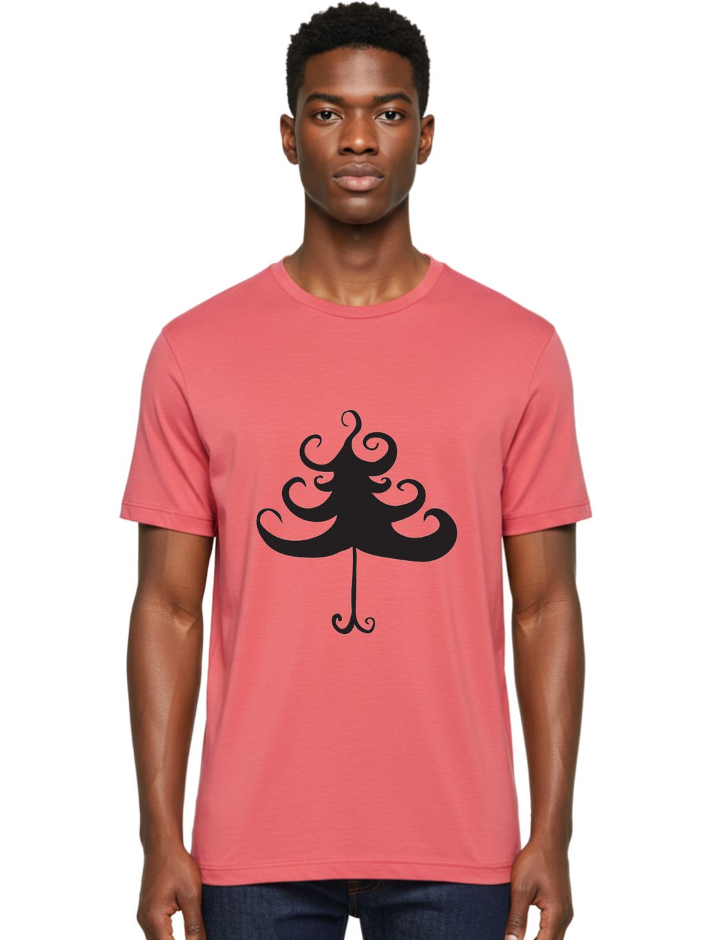 Christmas-Tree-Silhouette Men'S Graphic Tee, 100% Cotton, Comfortable Casual Summer Wear, Machine Washable, Christmas Tree Silhouette, Decorative Christmas Tree, Festive Holiday Symbol, Swirly Christmas Tree Design, Aac593