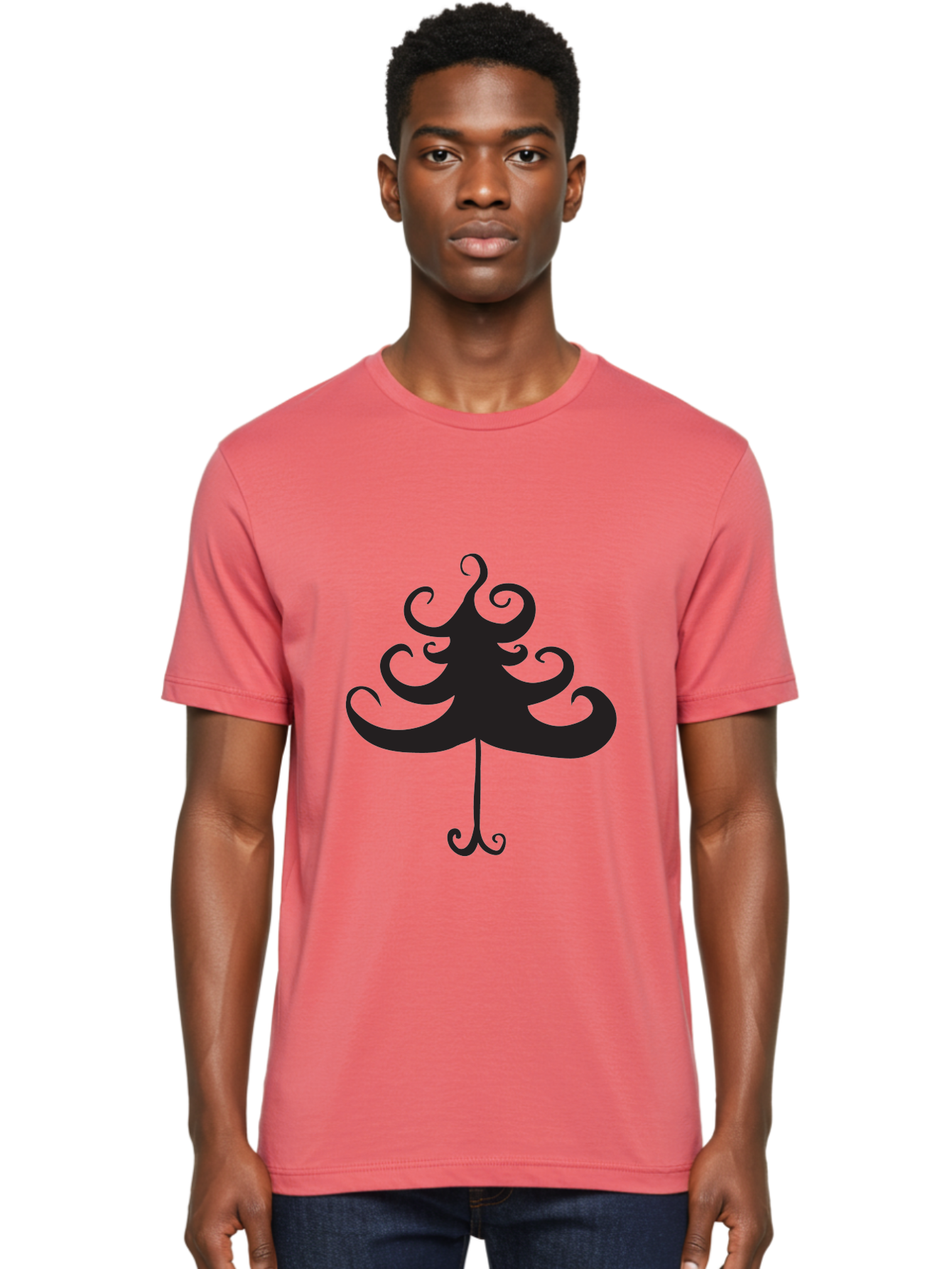 Christmas-Tree-Silhouette Men'S Graphic Tee, 100% Cotton, Comfortable Casual Summer Wear, Machine Washable, Christmas Tree Silhouette, Decorative Christmas Tree, Festive Holiday Symbol, Swirly Christmas Tree Design, Aac593