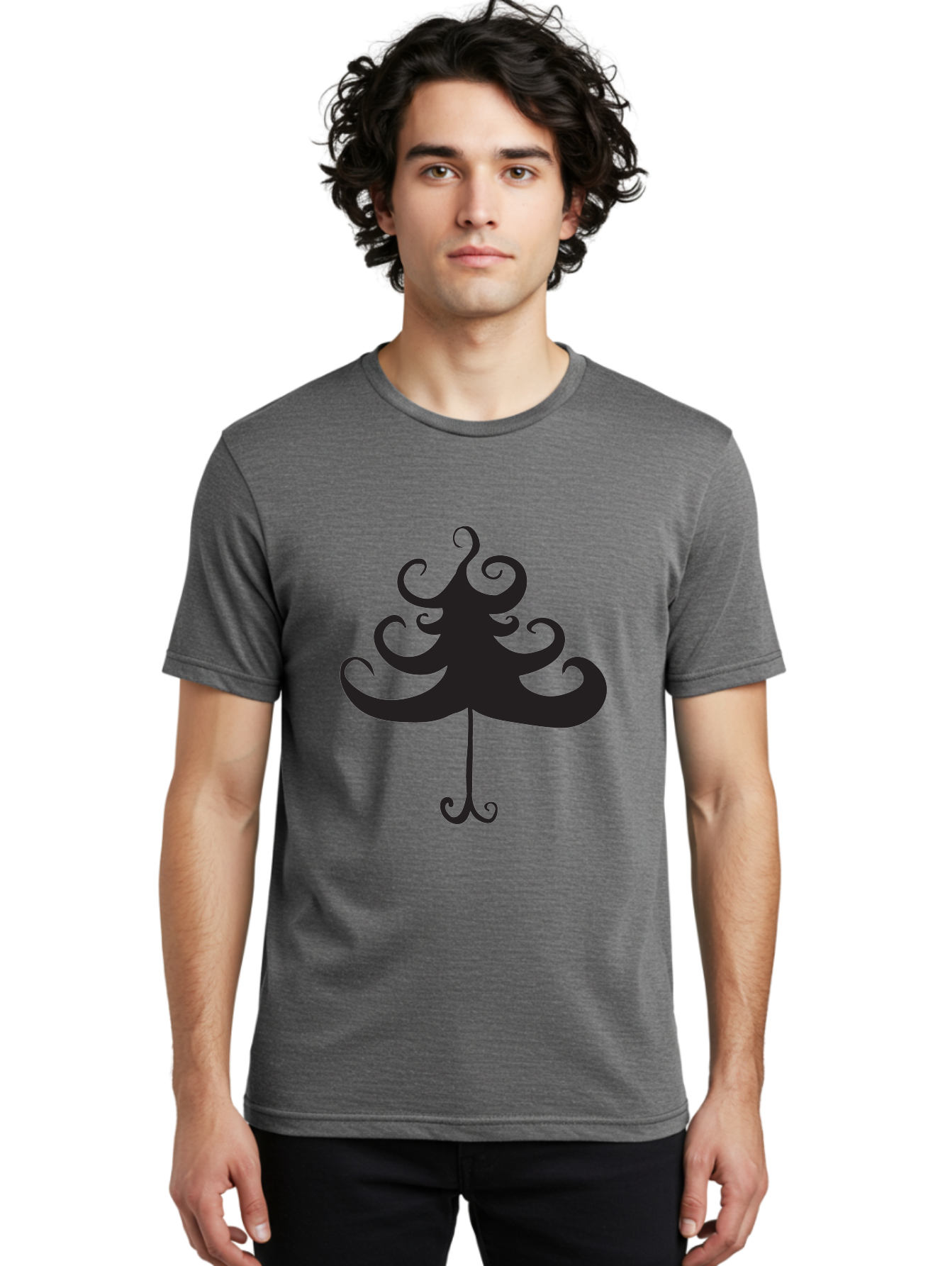 Christmas-Tree-Silhouette Men'S Graphic Tee, 100% Cotton, Comfortable Casual Summer Wear, Machine Washable, Christmas Tree Silhouette, Decorative Christmas Tree, Festive Holiday Symbol, Swirly Christmas Tree Design, Aac593