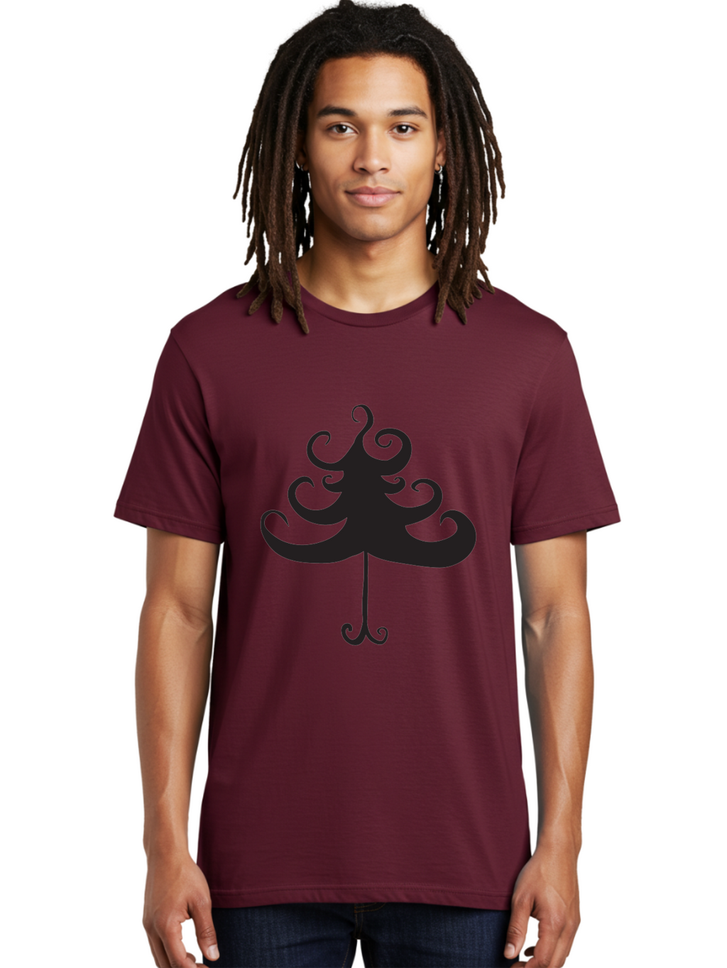 Christmas-Tree-Silhouette Men'S Graphic Tee, 100% Cotton, Comfortable Casual Summer Wear, Machine Washable, Christmas Tree Silhouette, Decorative Christmas Tree, Festive Holiday Symbol, Swirly Christmas Tree Design, Aac593