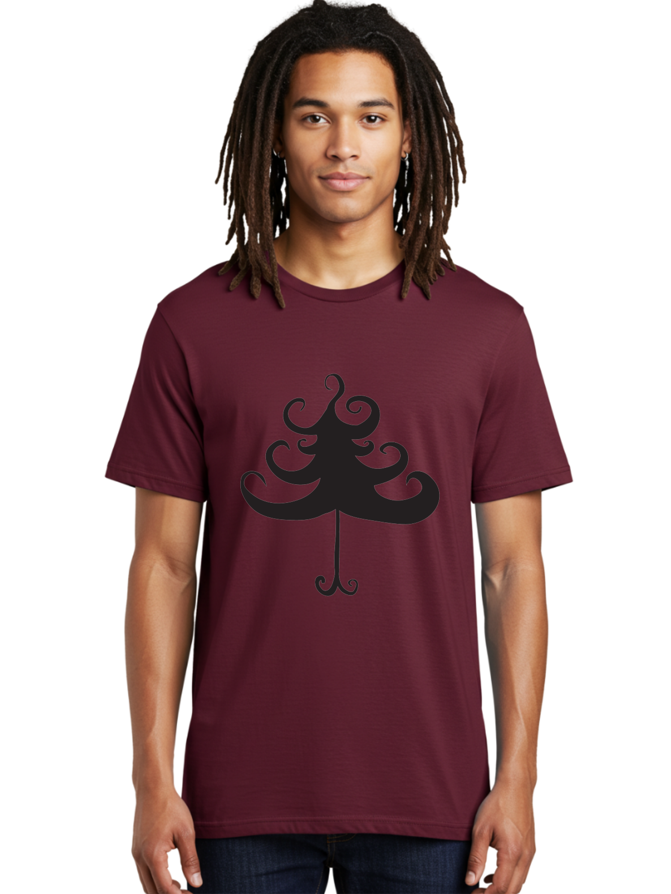 Christmas-Tree-Silhouette Men'S Graphic Tee, 100% Cotton, Comfortable Casual Summer Wear, Machine Washable, Christmas Tree Silhouette, Decorative Christmas Tree, Festive Holiday Symbol, Swirly Christmas Tree Design, Aac593