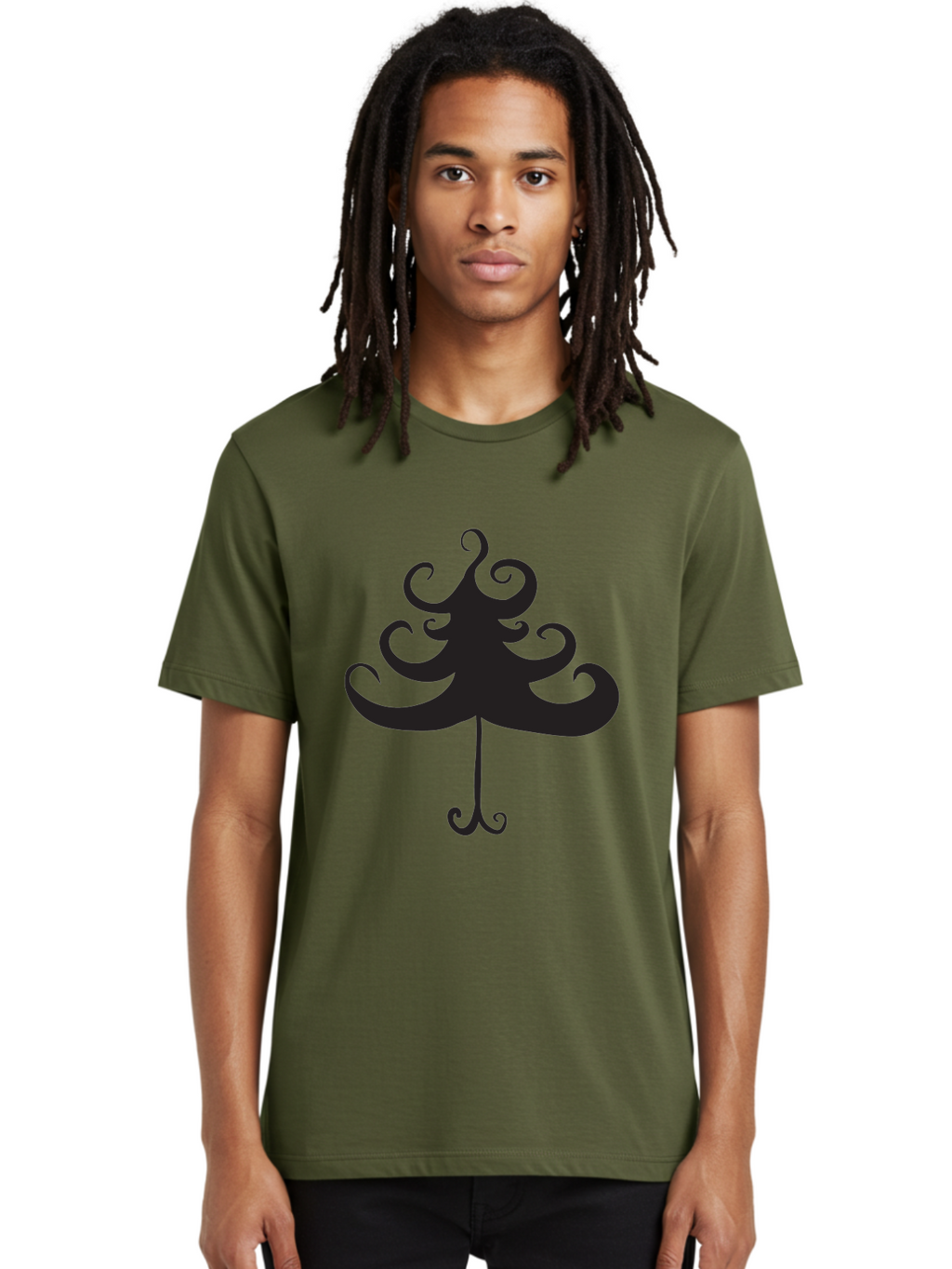 Christmas-Tree-Silhouette Men'S Graphic Tee, 100% Cotton, Comfortable Casual Summer Wear, Machine Washable, Christmas Tree Silhouette, Decorative Christmas Tree, Festive Holiday Symbol, Swirly Christmas Tree Design, Aac593