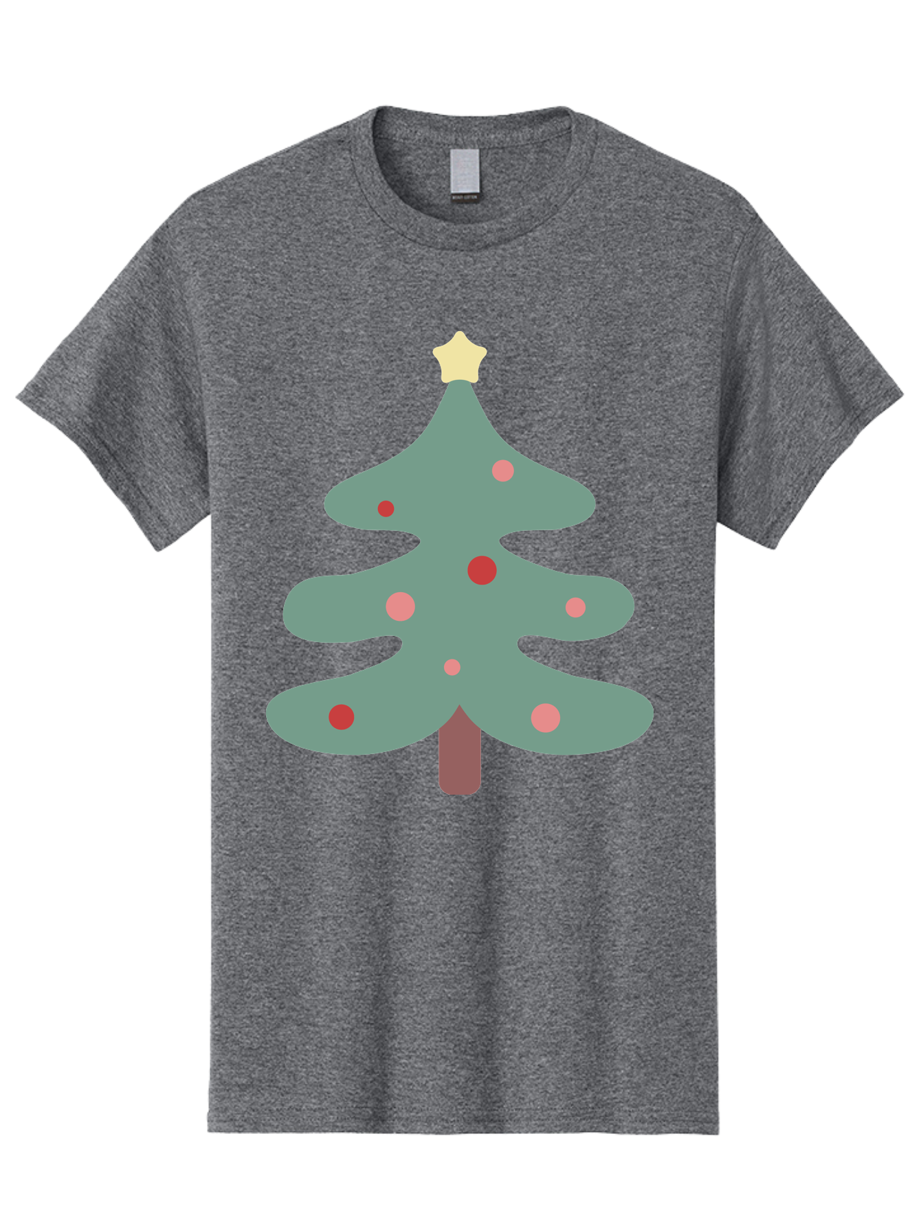 Christmas-Tree Men'S Graphic Tee, 100% Cotton, Comfortable Casual Summer Wear, Machine Washable, Christmas Tree, Festive Decorations, Red Ornaments, Pink Baubles, Star Topper, Holiday Cheer, Winter Wonderland, Cartoon Style, Simple Design, Aac594
