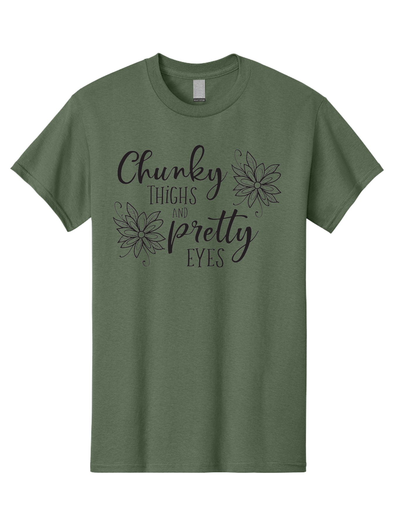 Chunky-Thighs-And-Pretty-Eyes Men'S Graphic Tee, 100% Cotton, Comfortable Casual Summer Wear, Machine Washable, Positive Affirmation, Body Positivity, Self Love, Empowerment, Quote, Inspirational Quote, Motivational Quote, Black Text, Aac595