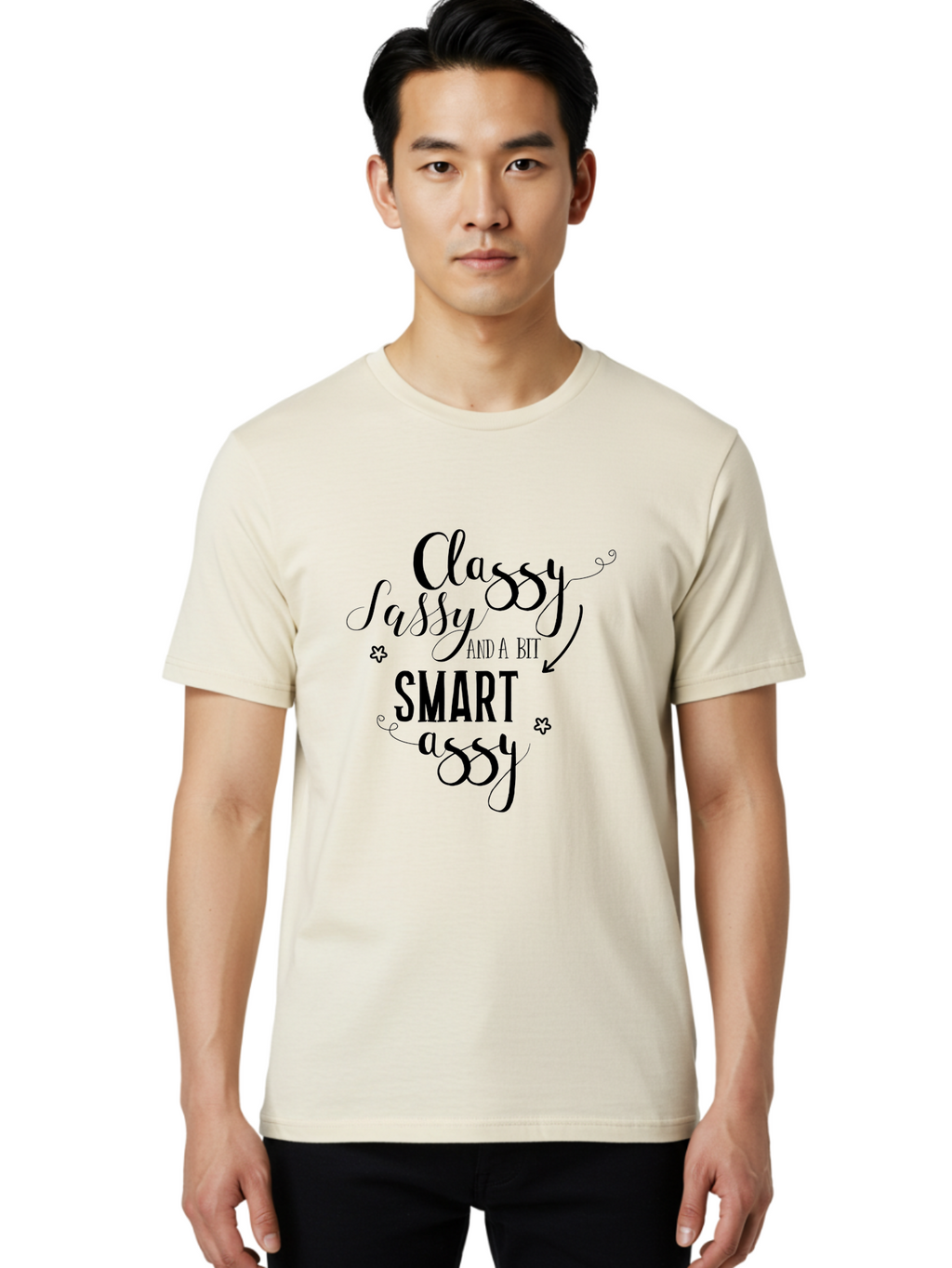 Classy-Sassy-And-A-Bit-Smart-Assy Men'S Graphic Tee, 100% Cotton, Comfortable Casual Summer Wear, Machine Washable, Classy Sassy, Smart Assy, Sassy Quotes, Funny Phrases, Sassy Sayings, Witty Humor, Trendy Typography, Inspirational Words Aac596
