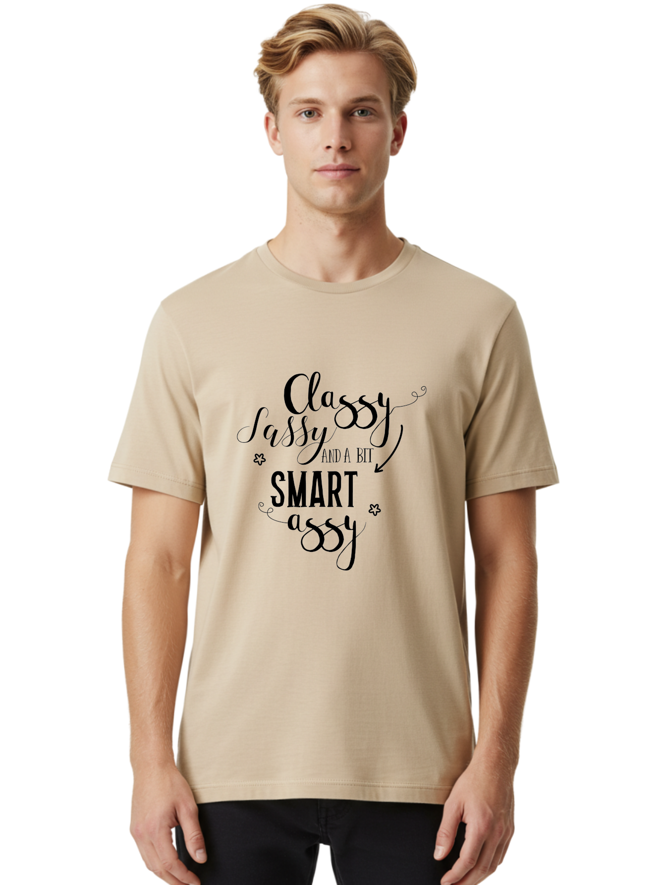 Classy-Sassy-And-A-Bit-Smart-Assy Men'S Graphic Tee, 100% Cotton, Comfortable Casual Summer Wear, Machine Washable, Classy Sassy, Smart Assy, Sassy Quotes, Funny Phrases, Sassy Sayings, Witty Humor, Trendy Typography, Inspirational Words Aac596