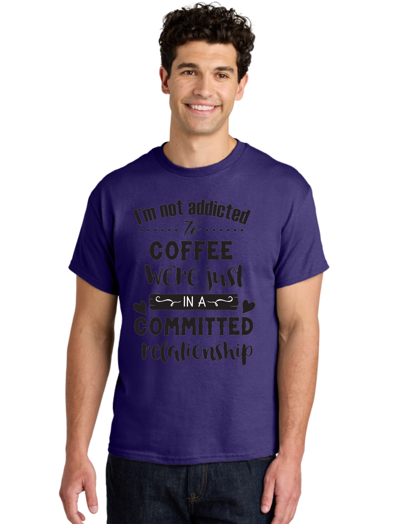 Coffee-Commitment Men'S Graphic Tee, 100% Cotton, Comfortable Casual Summer Wear, Machine Washable, Love For Coffee, Coffee Addiction, Committed Relationship, Coffee Humor, Funny Quote, Coffee Lover, Coffee Quote, Coffee Obsession, Aac599