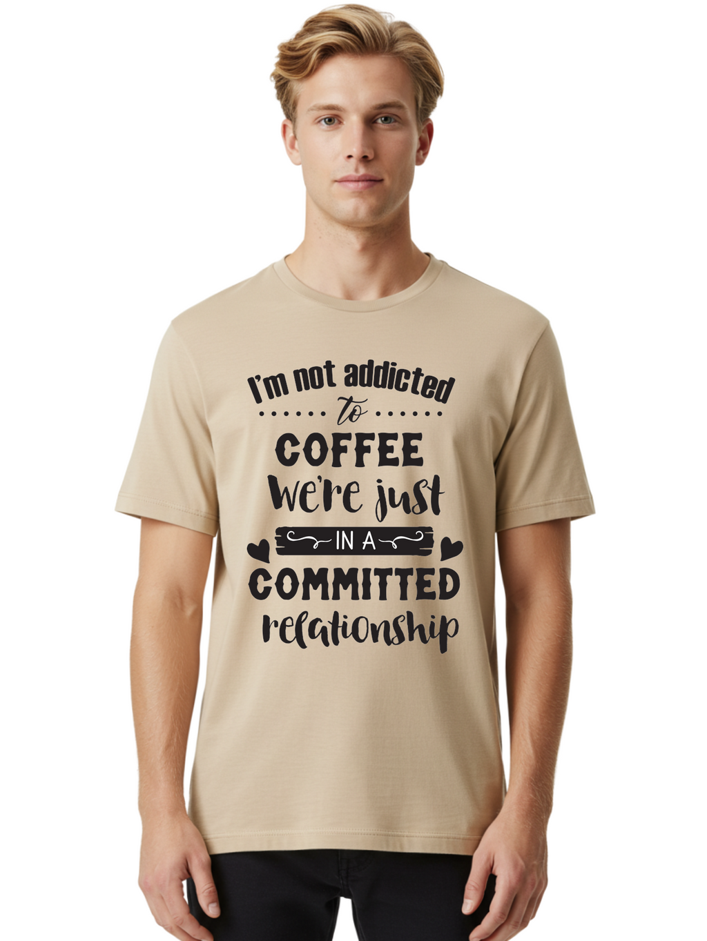 Coffee-Commitment Men'S Graphic Tee, 100% Cotton, Comfortable Casual Summer Wear, Machine Washable, Love For Coffee, Coffee Addiction, Committed Relationship, Coffee Humor, Funny Quote, Coffee Lover, Coffee Quote, Coffee Obsession, Aac599