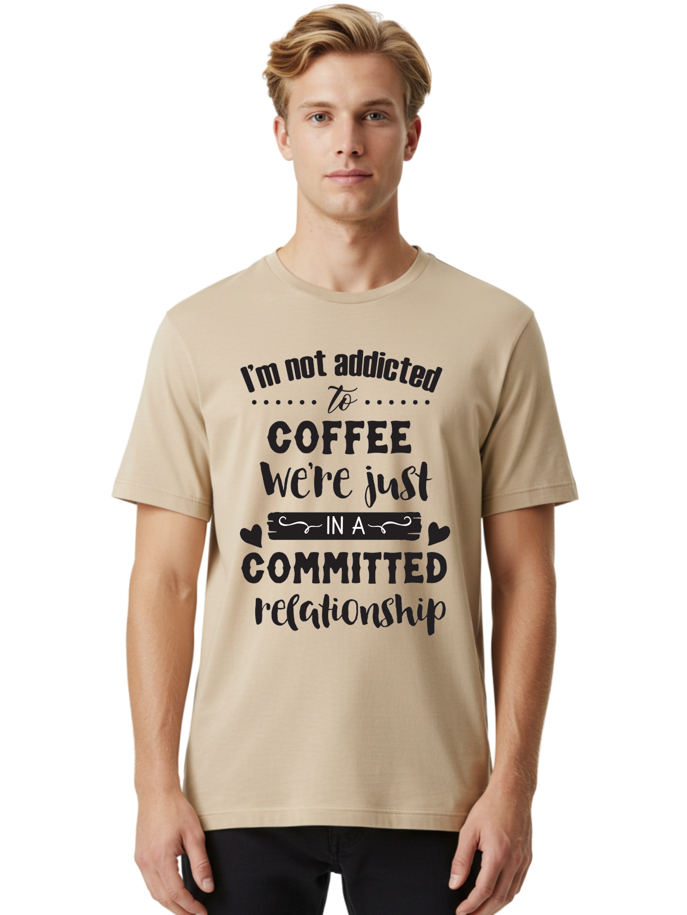 Coffee-Commitment Men'S Graphic Tee, 100% Cotton, Comfortable Casual Summer Wear, Machine Washable, Love For Coffee, Coffee Addiction, Committed Relationship, Coffee Humor, Funny Quote, Coffee Lover, Coffee Quote, Coffee Obsession, Aac599