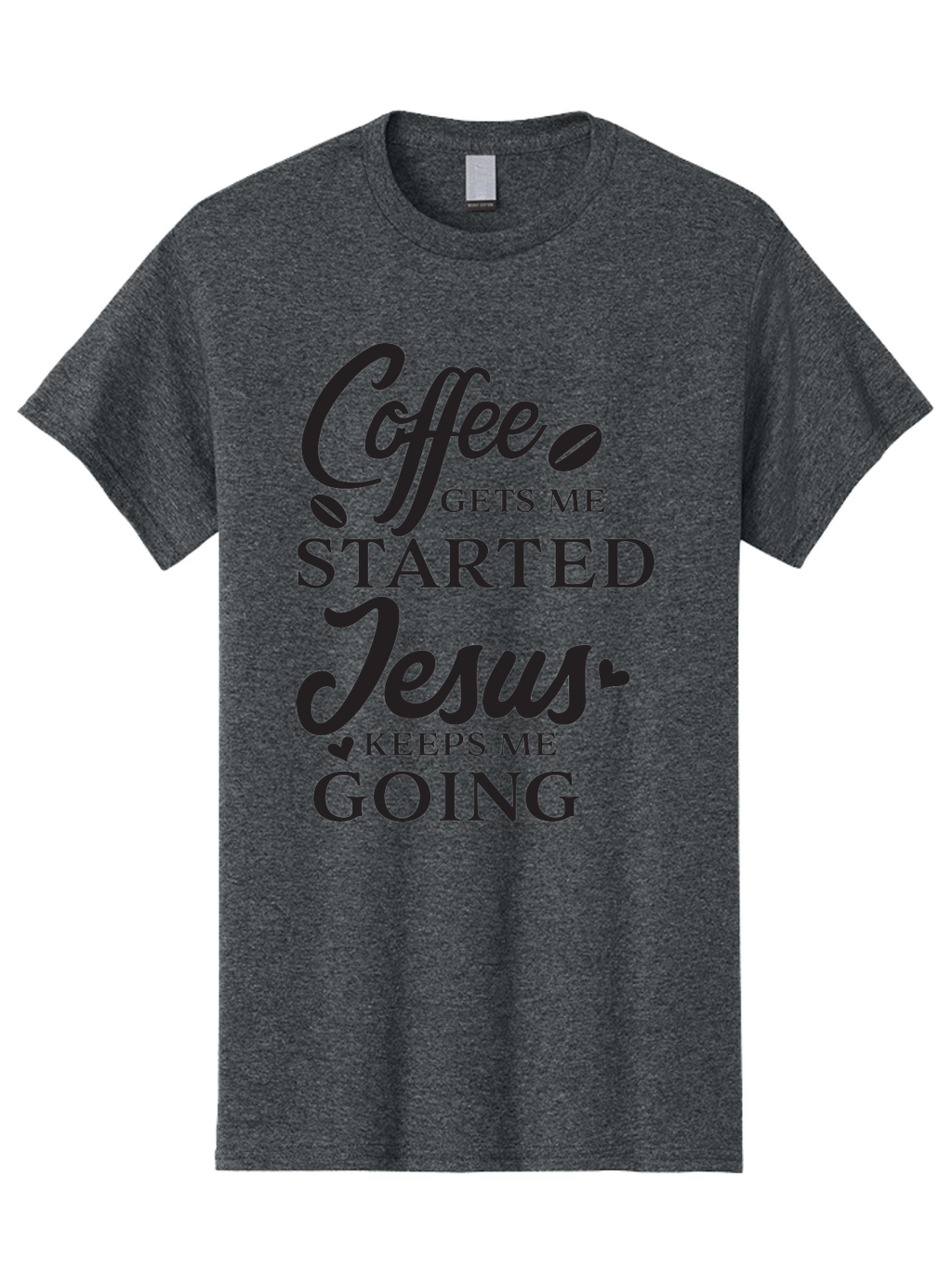 Coffee-Gets-Me-Started-Jesus-Keeps-Me-Going Men'S Graphic Tee, 100% Cotton, Comfortable Casual Summer Wear, Machine Washable, Coffee Quote, Inspirational Quote, Faith And Coffee, Motivational Saying, Christian Quote, Coffee Lover, Jesus Quote, Aac600