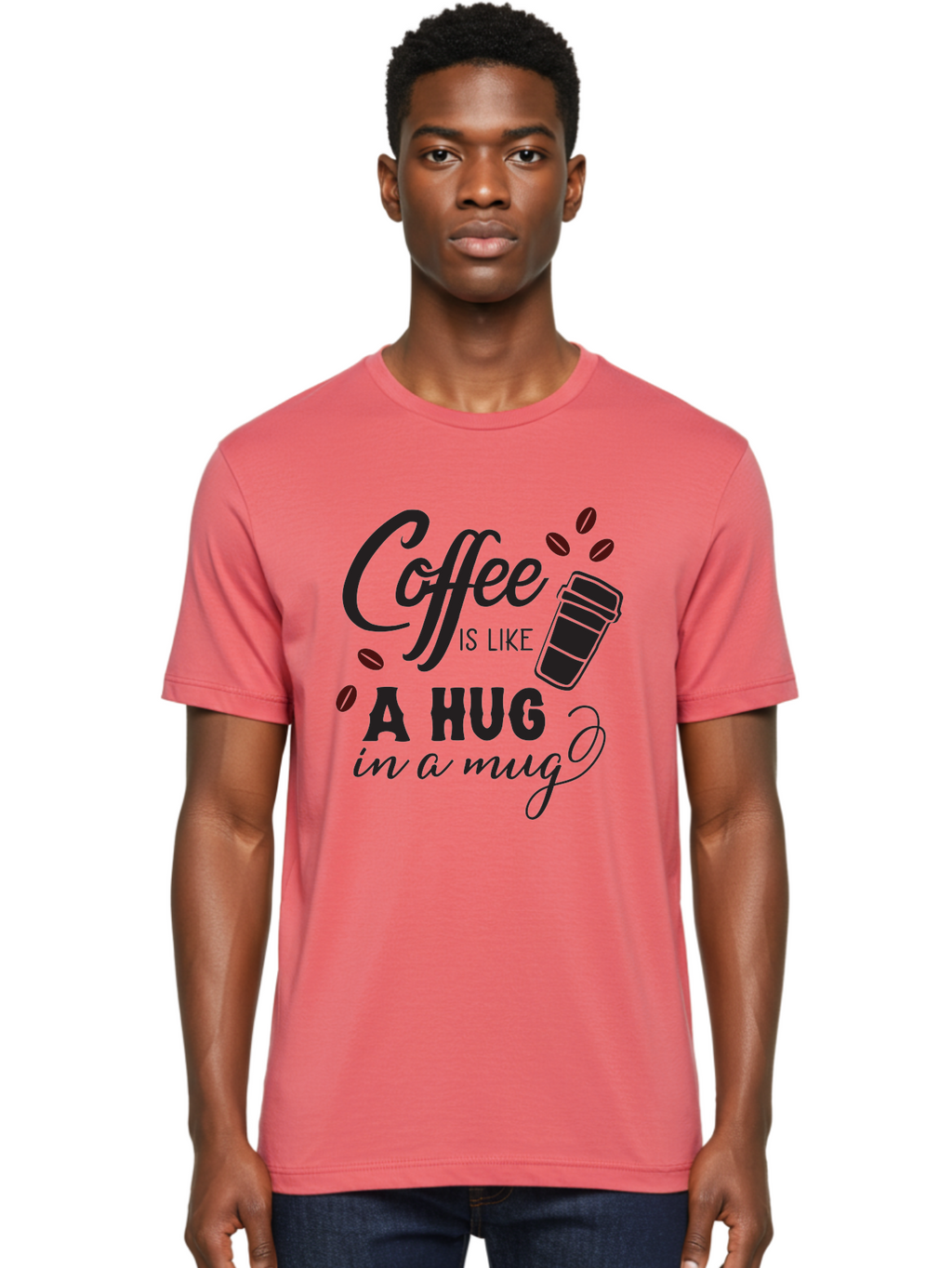 Coffee-Is-Like-A-Hug-In-A-Mug Men'S Graphic Tee, 100% Cotton, Comfortable Casual Summer Wear, Machine Washable, Coffee Quote, Coffee Love, Coffee Lover, Coffee In A Mug, Coffee Is Life, Coffee Is Like A Hug Aac602