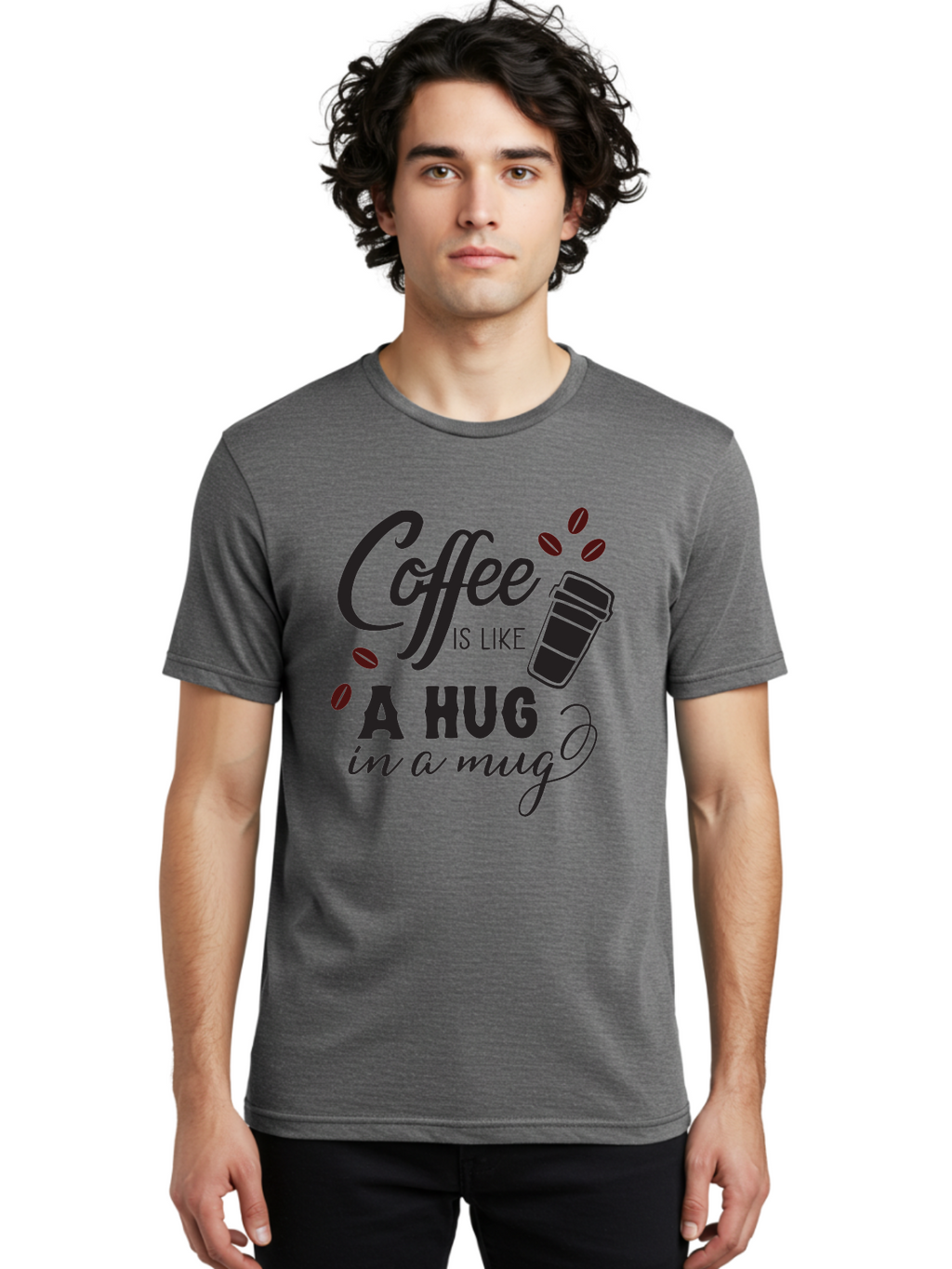 Coffee-Is-Like-A-Hug-In-A-Mug Men'S Graphic Tee, 100% Cotton, Comfortable Casual Summer Wear, Machine Washable, Coffee Quote, Coffee Love, Coffee Lover, Coffee In A Mug, Coffee Is Life, Coffee Is Like A Hug Aac602