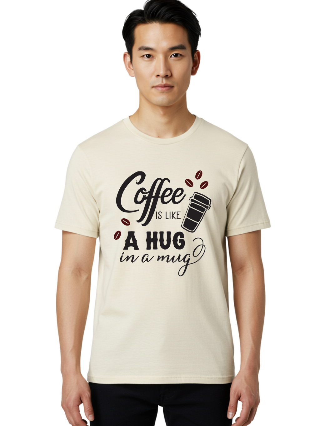 Coffee-Is-Like-A-Hug-In-A-Mug Men'S Graphic Tee, 100% Cotton, Comfortable Casual Summer Wear, Machine Washable, Coffee Quote, Coffee Love, Coffee Lover, Coffee In A Mug, Coffee Is Life, Coffee Is Like A Hug Aac602