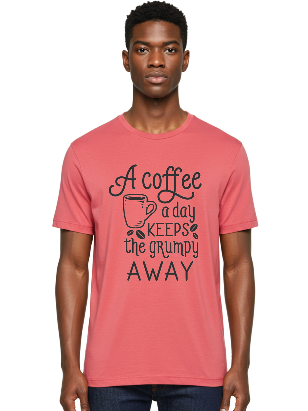 Coffee-Keeps-Grumpy-Away Men'S Graphic Tee, 100% Cotton, Comfortable Casual Summer Wear, Machine Washable, Coffee Quote, Coffee Lover, Coffee Humor, Daily Coffee, Grumpy Relief, Coffee Benefits, Morning Motivation Aac603