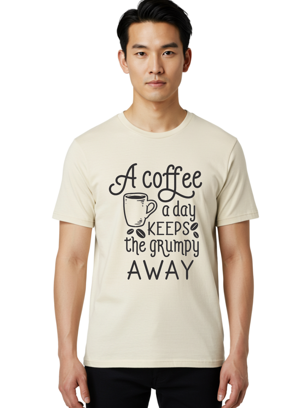 Coffee-Keeps-Grumpy-Away Men'S Graphic Tee, 100% Cotton, Comfortable Casual Summer Wear, Machine Washable, Coffee Quote, Coffee Lover, Coffee Humor, Daily Coffee, Grumpy Relief, Coffee Benefits, Morning Motivation Aac603