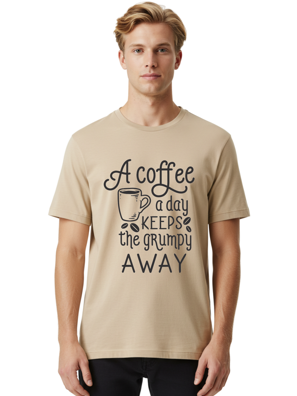 Coffee-Keeps-Grumpy-Away Men'S Graphic Tee, 100% Cotton, Comfortable Casual Summer Wear, Machine Washable, Coffee Quote, Coffee Lover, Coffee Humor, Daily Coffee, Grumpy Relief, Coffee Benefits, Morning Motivation Aac603