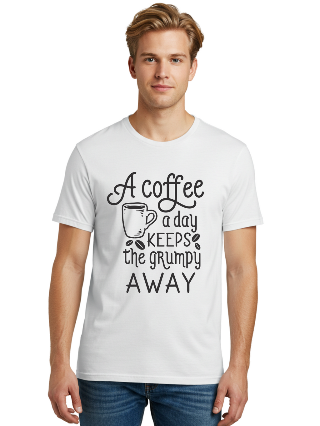 Coffee-Keeps-Grumpy-Away Men'S Graphic Tee, 100% Cotton, Comfortable Casual Summer Wear, Machine Washable, Coffee Quote, Coffee Lover, Coffee Humor, Daily Coffee, Grumpy Relief, Coffee Benefits, Morning Motivation Aac603