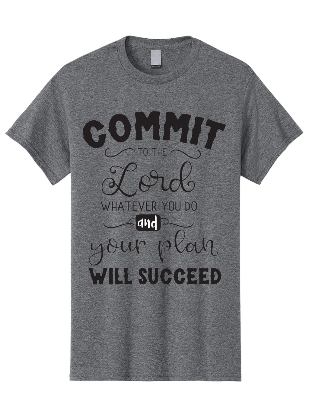 Commit-To-The-Lord Men'S Graphic Tee, 100% Cotton, Comfortable Casual Summer Wear, Machine Washable, Inspirational Quote, Motivational Message, Christian Faith, Success Mantra, Spiritual Guidance, Positive Affirmation, Faith And Success Aac606