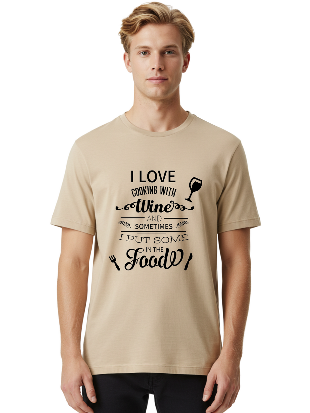 Cooking-With-Wine Men'S Graphic Tee, 100% Cotton, Comfortable Casual Summer Wear, Machine Washable, Cooking With Wine, Wine Quote, Funny Kitchen Humor, Wine Lover Gift, Culinary Arts, Kitchen Decor Inspiration, Chef'S Wit Aac608