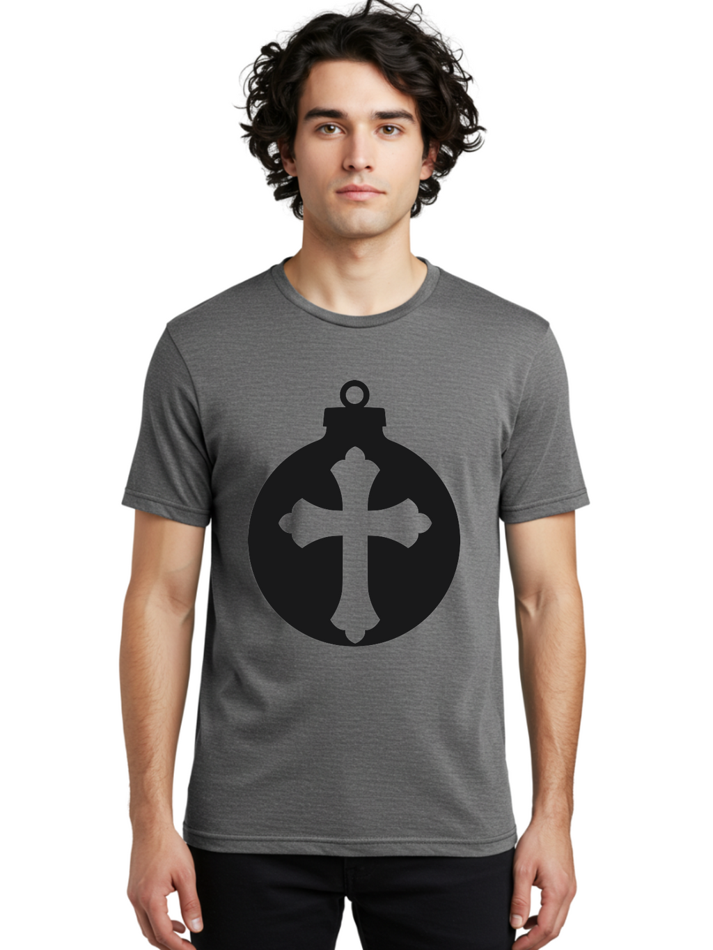 Cross-Ornament Men'S Graphic Tee, 100% Cotton, Comfortable Casual Summer Wear, Machine Washable, Christian Ornament, Cross Decoration, Holiday Symbol, Christmas Decoration, Faith Representation, Religious Icon, Symbolic Ornament Aac616
