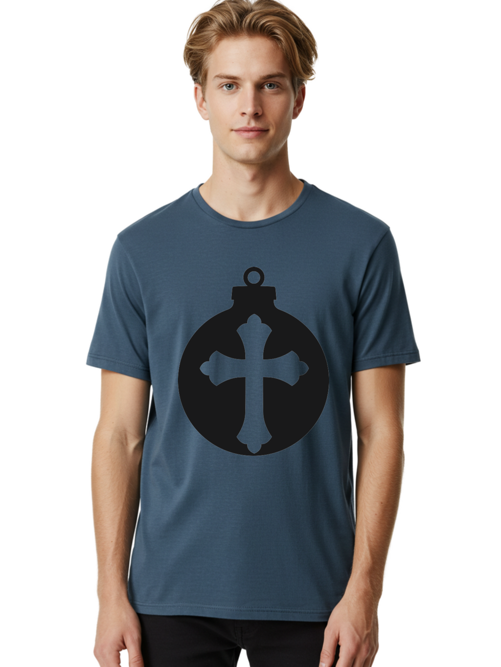 Cross-Ornament Men'S Graphic Tee, 100% Cotton, Comfortable Casual Summer Wear, Machine Washable, Christian Ornament, Cross Decoration, Holiday Symbol, Christmas Decoration, Faith Representation, Religious Icon, Symbolic Ornament Aac616