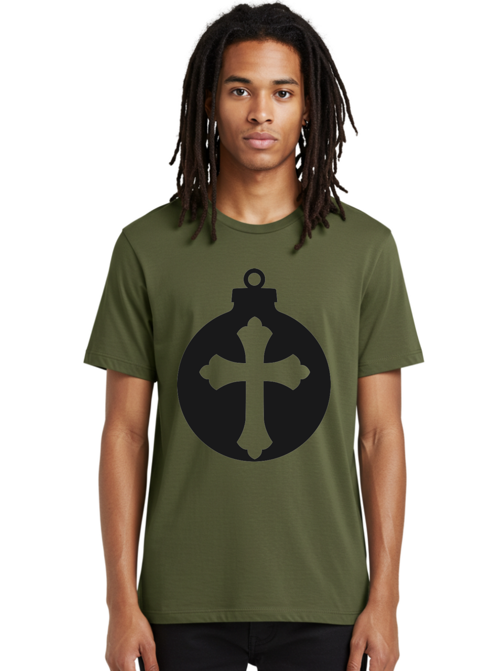 Cross-Ornament Men'S Graphic Tee, 100% Cotton, Comfortable Casual Summer Wear, Machine Washable, Christian Ornament, Cross Decoration, Holiday Symbol, Christmas Decoration, Faith Representation, Religious Icon, Symbolic Ornament Aac616