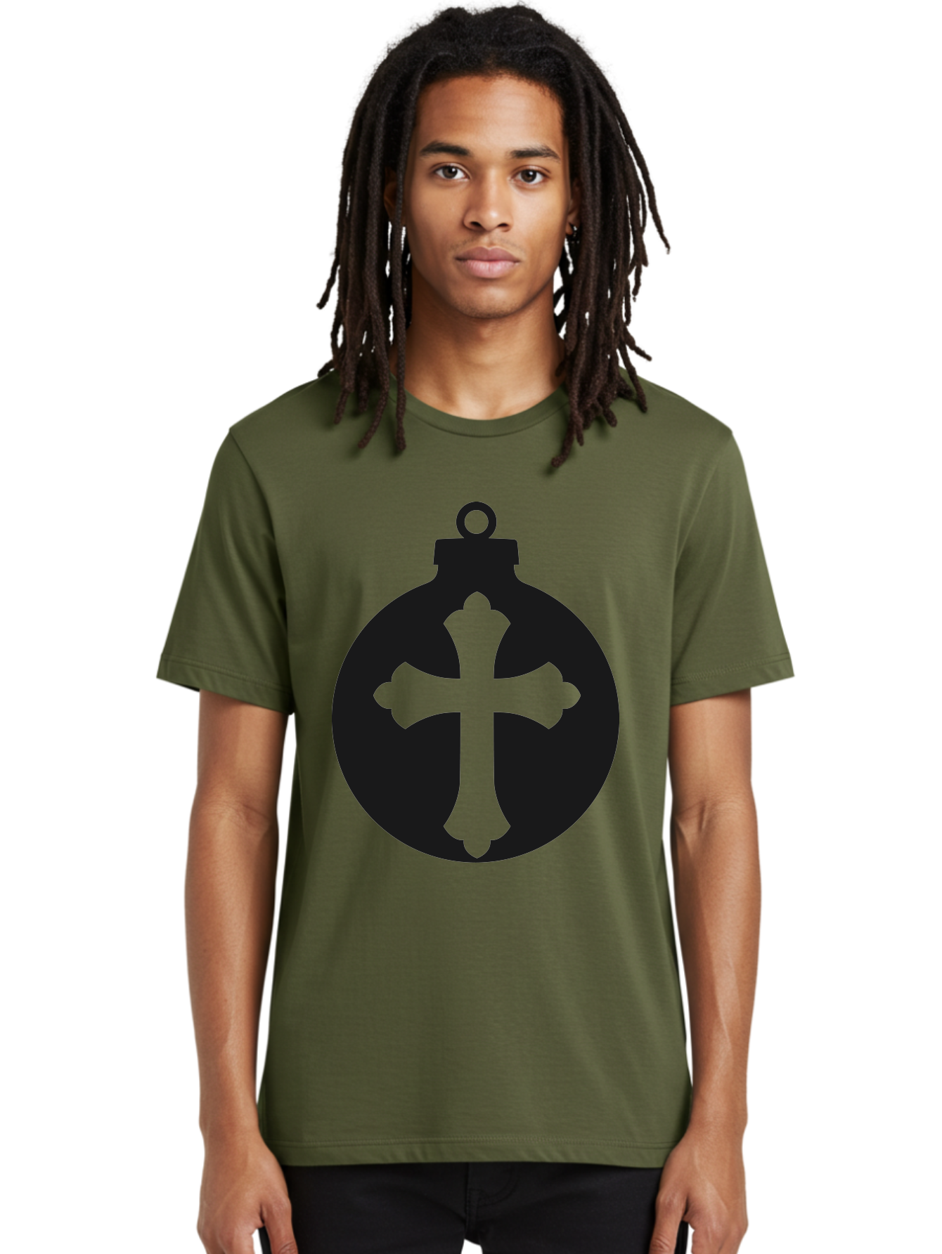 Cross-Ornament Men'S Graphic Tee, 100% Cotton, Comfortable Casual Summer Wear, Machine Washable, Christian Ornament, Cross Decoration, Holiday Symbol, Christmas Decoration, Faith Representation, Religious Icon, Symbolic Ornament Aac616