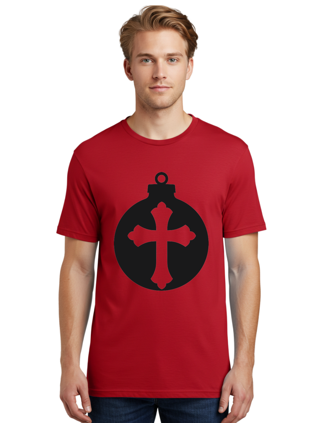 Cross-Ornament Men'S Graphic Tee, 100% Cotton, Comfortable Casual Summer Wear, Machine Washable, Christian Ornament, Cross Decoration, Holiday Symbol, Christmas Decoration, Faith Representation, Religious Icon, Symbolic Ornament Aac616