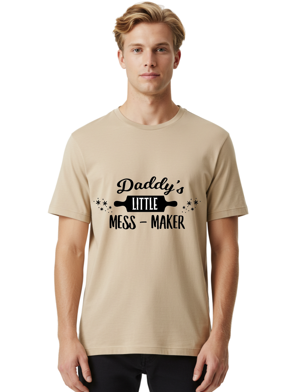 Daddy-S-Little-Mess-Maker Men'S Graphic Tee, 100% Cotton, Comfortable Casual Summer Wear, Machine Washable, Funny Kitchen Quote, Baking With Daddy, Cooking Together, Playful Family Moments, Messy Kitchen, Father Child Bonding, Culinary Fun Aac622