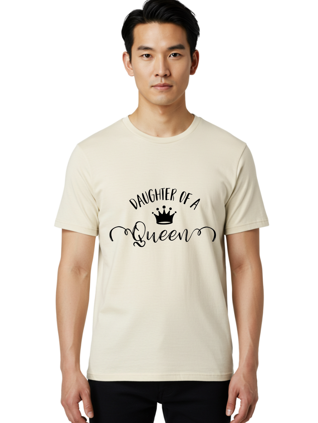 Daughter-Of-A-Queen Men'S Graphic Tee, 100% Cotton, Comfortable Casual Summer Wear, Machine Washable, Daughter Of A Queen, Crown Icon, Elegant Typography, Royal Theme, Cursive Font, Feminine Design, Monarch Inspiration, Regal Style Aac626