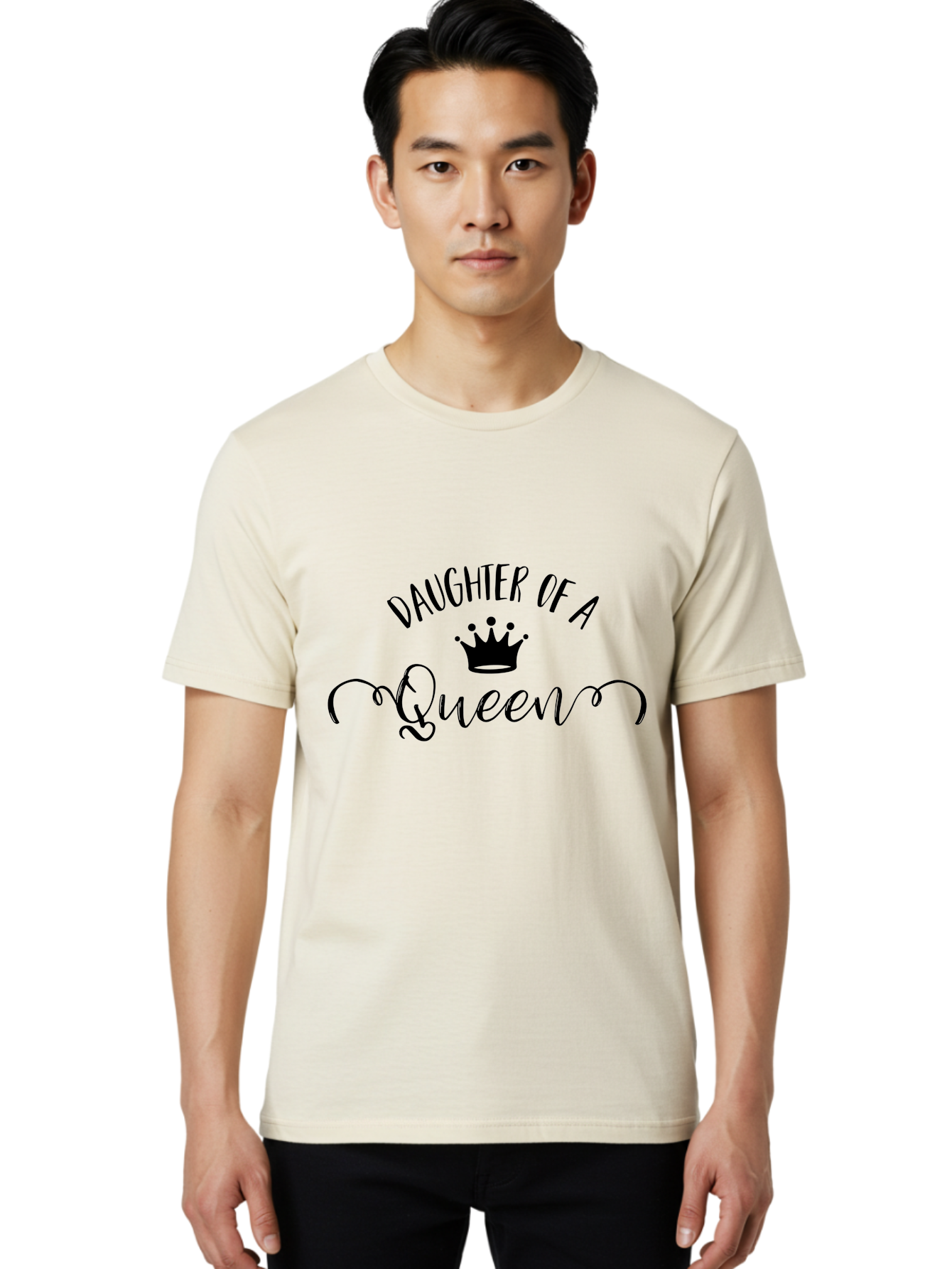 Daughter-Of-A-Queen Men'S Graphic Tee, 100% Cotton, Comfortable Casual Summer Wear, Machine Washable, Daughter Of A Queen, Crown Icon, Elegant Typography, Royal Theme, Cursive Font, Feminine Design, Monarch Inspiration, Regal Style Aac626