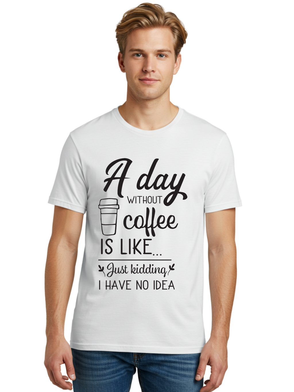 Day-Without-Coffee-Is-Like Men'S Graphic Tee, 100% Cotton, Comfortable Casual Summer Wear, Machine Washable, Humorous Quote, Coffee Lover, Funny Saying, Coffee Addiction, Coffee Quote, Coffee Humor, Caffeine Fix, Morning Coffee, Aac627