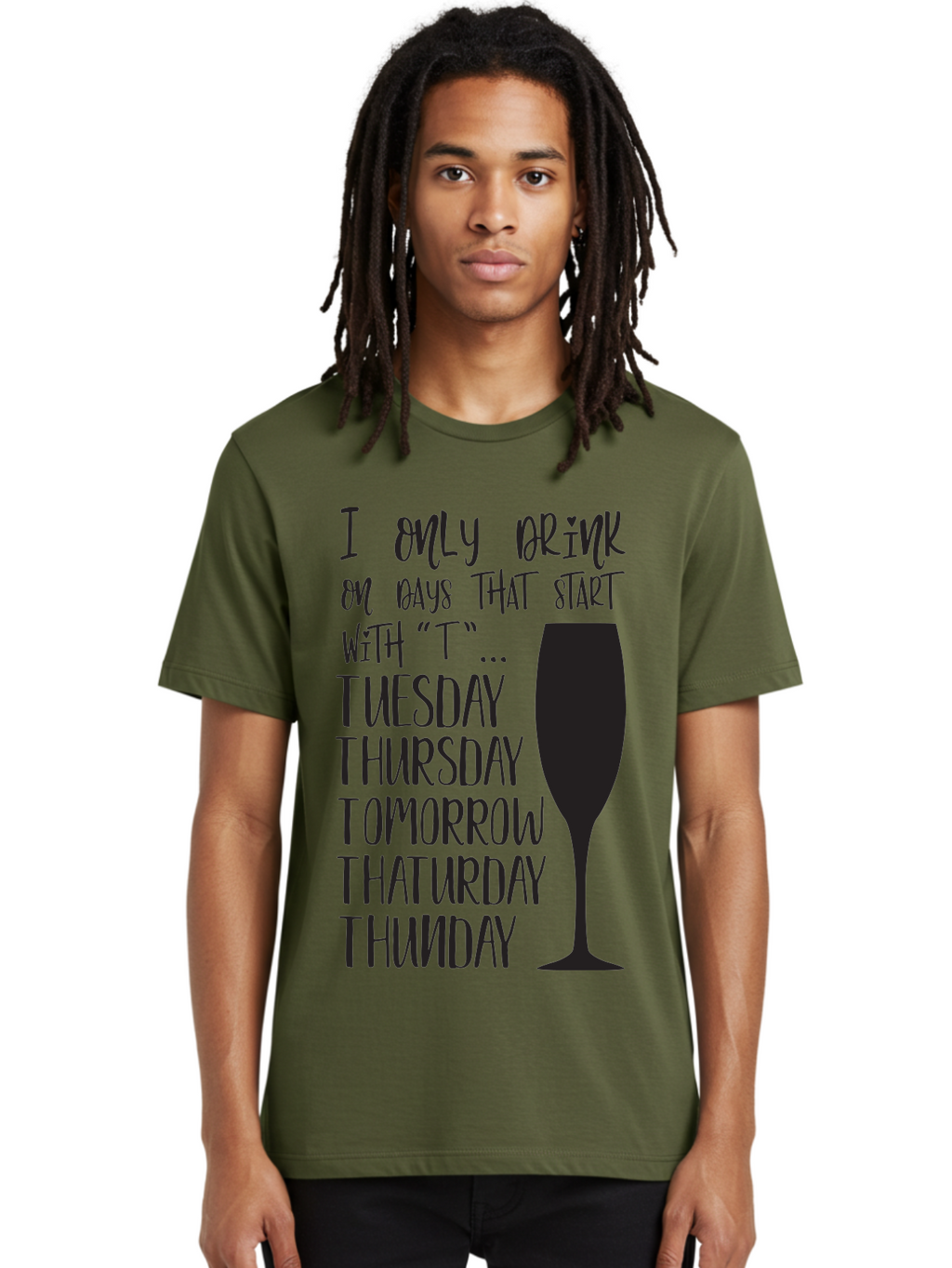 Days-That-Start-With-T Men'S Graphic Tee, 100% Cotton, Comfortable Casual Summer Wear, Machine Washable, Humorous Quote, Funny Saying, Wine Glass, Drinking Joke, Tuesday, Thursday, Tomorrow, That'Urday, Thunday, Playful Humor, Party Vibes, Aac628