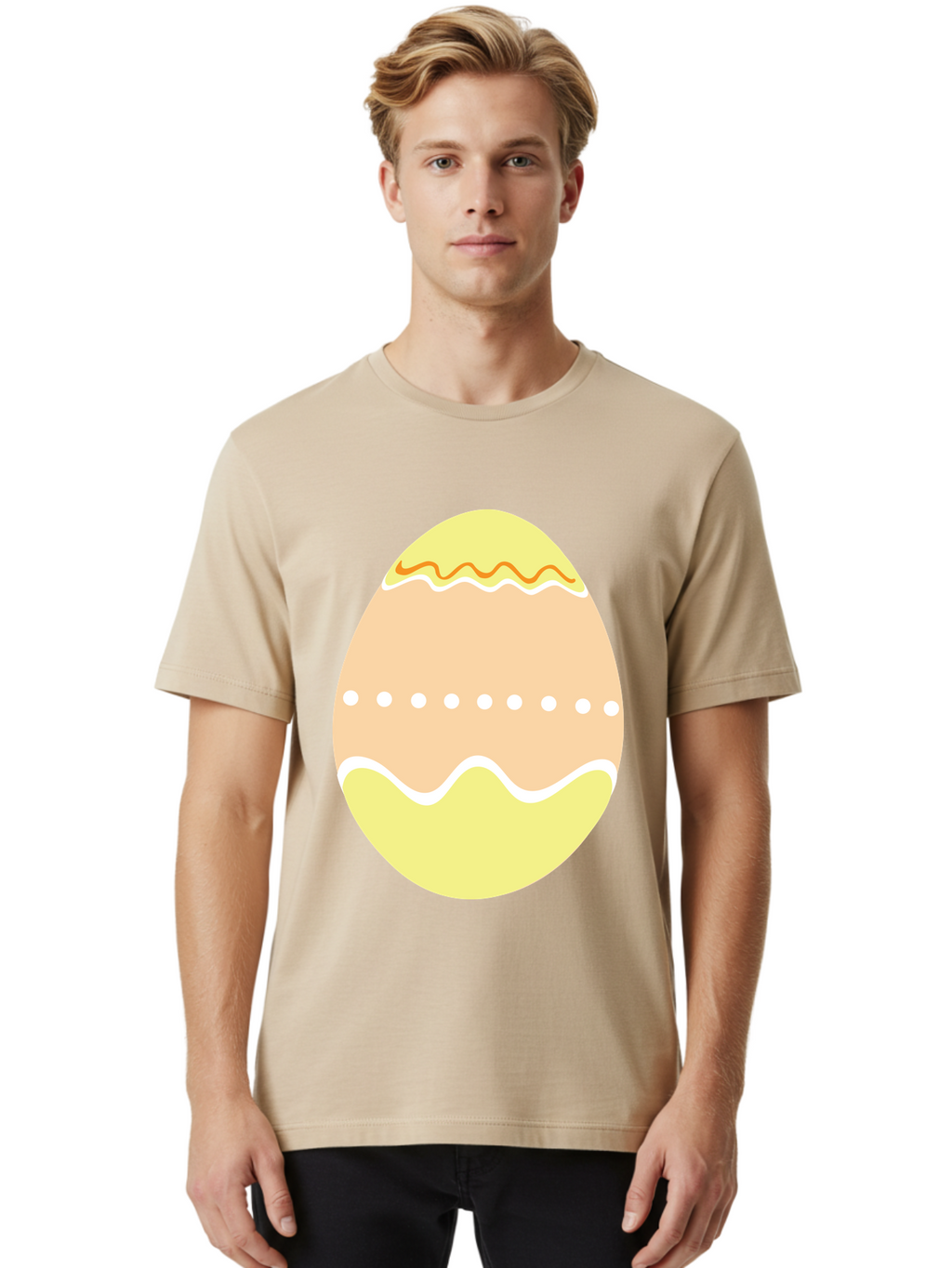 Decorated-Easter-Egg-2 Men'S Graphic Tee, 100% Cotton, Comfortable Casual Summer Wear, Machine Washable, Easter Egg, Decorated Egg, Spring Theme, Vibrant Colors, Wavy Lines, Dotted Pattern, Festive Design, Pastel Colors, Holiday Decoration, Aac633