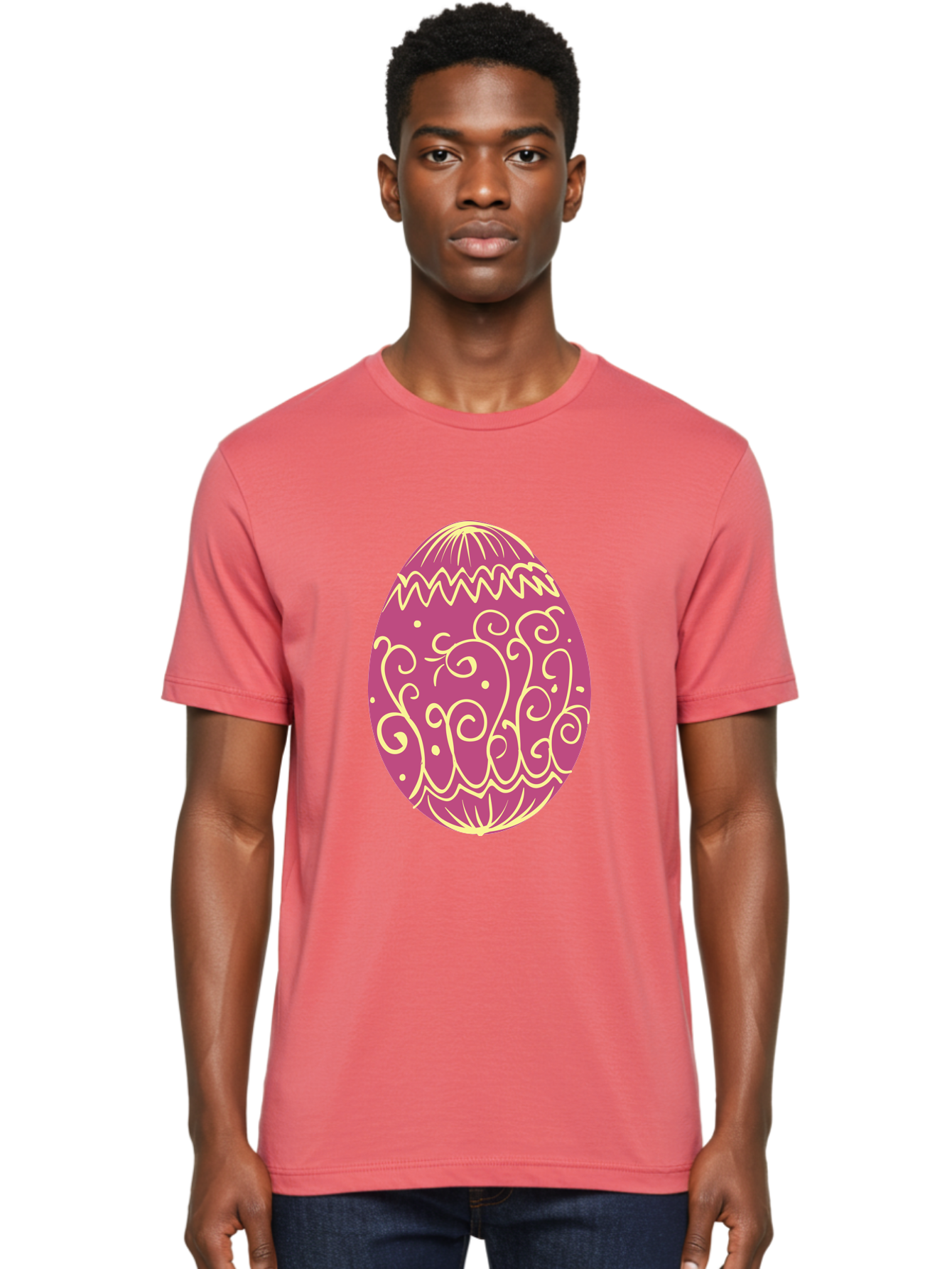 Decorated-Egg Men'S Graphic Tee, 100% Cotton, Comfortable Casual Summer Wear, Machine Washable, Decorated Easter Egg, Purple And Gold, Intricate Designs, Swirling Patterns, Festive Colors, Easter Celebration, Spring Decoration, Ornate Egg Aac635
