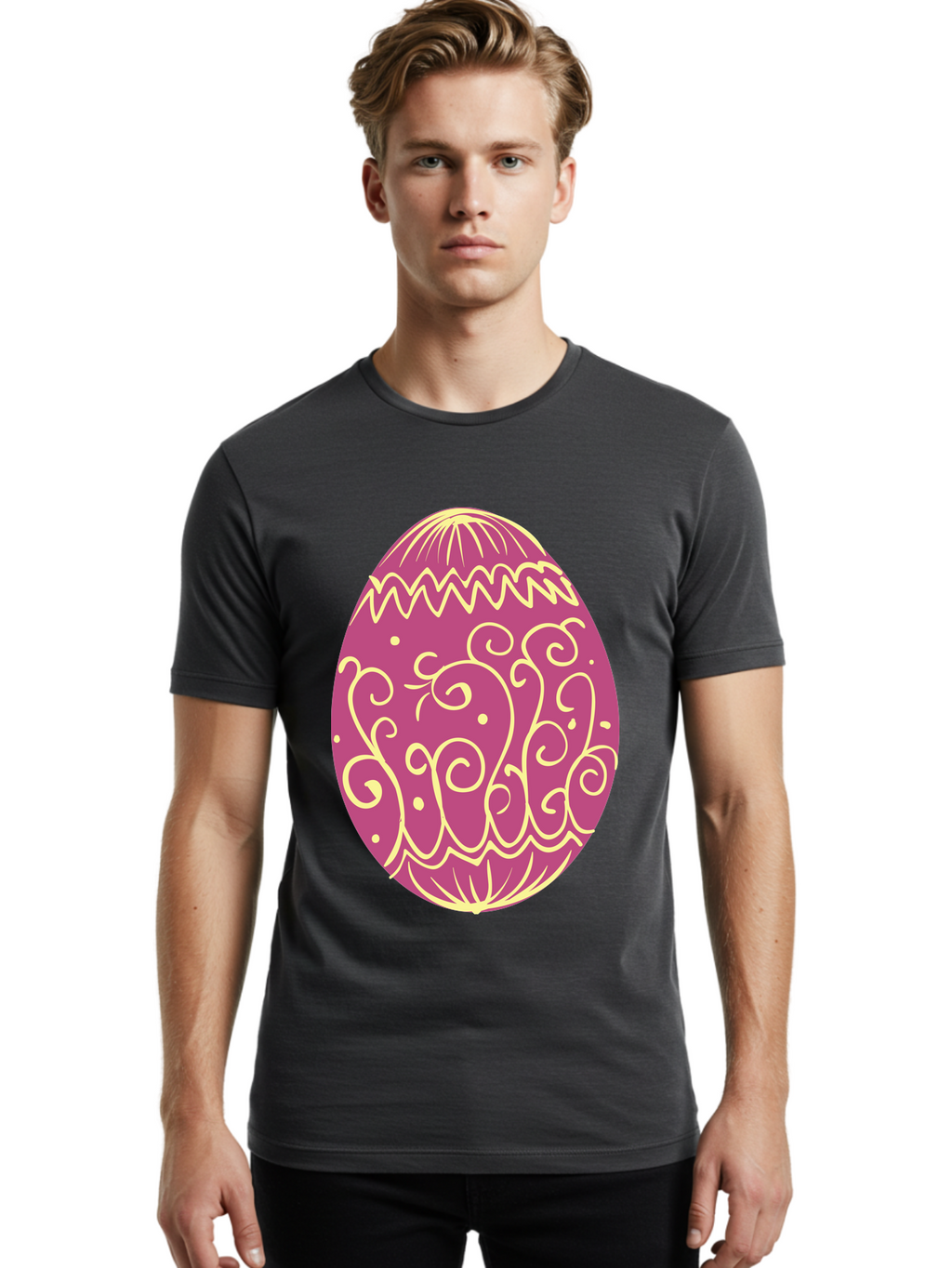 Decorated-Egg Men'S Graphic Tee, 100% Cotton, Comfortable Casual Summer Wear, Machine Washable, Decorated Easter Egg, Purple And Gold, Intricate Designs, Swirling Patterns, Festive Colors, Easter Celebration, Spring Decoration, Ornate Egg Aac635