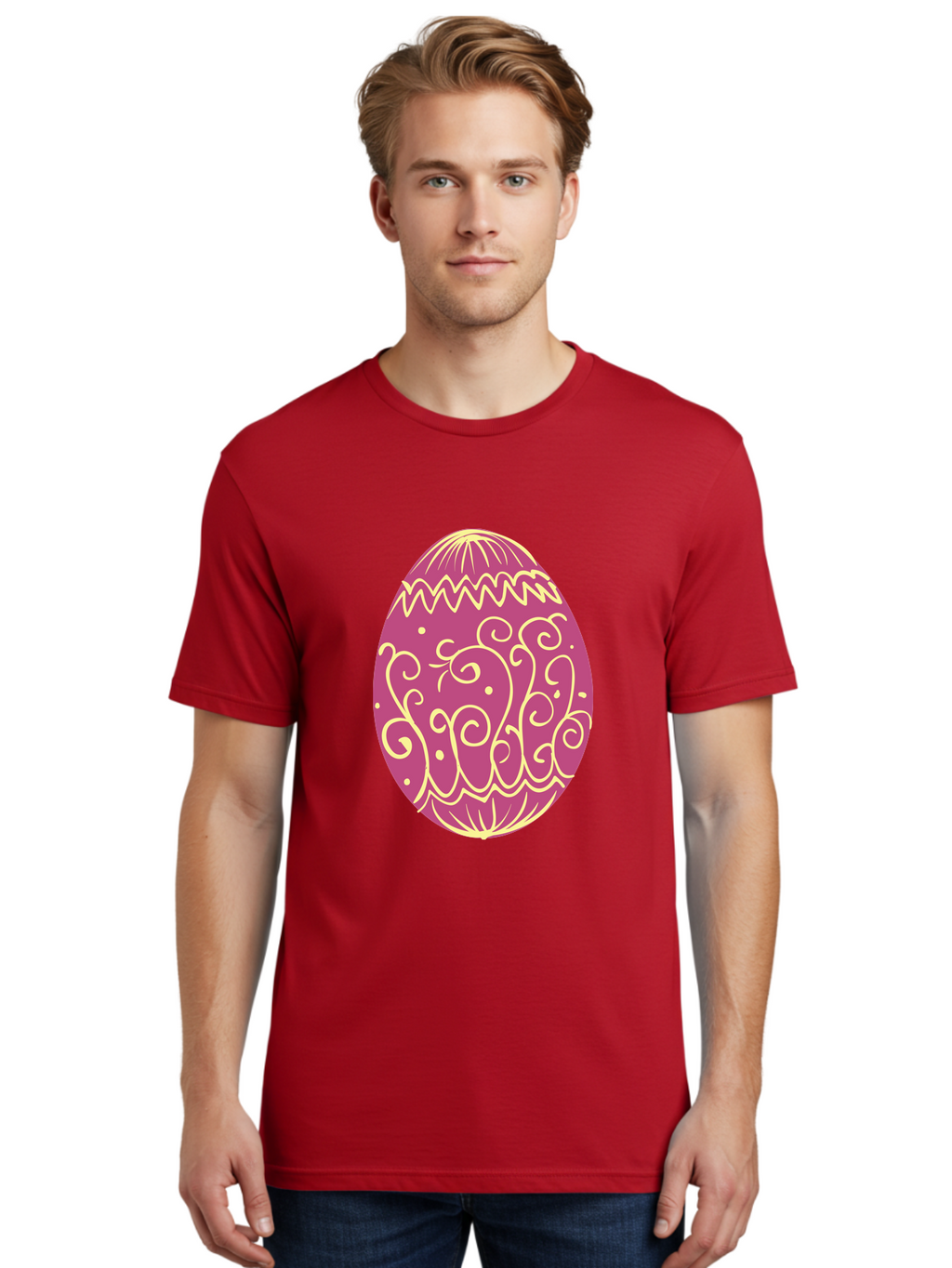 Decorated-Egg Men'S Graphic Tee, 100% Cotton, Comfortable Casual Summer Wear, Machine Washable, Decorated Easter Egg, Purple And Gold, Intricate Designs, Swirling Patterns, Festive Colors, Easter Celebration, Spring Decoration, Ornate Egg Aac635