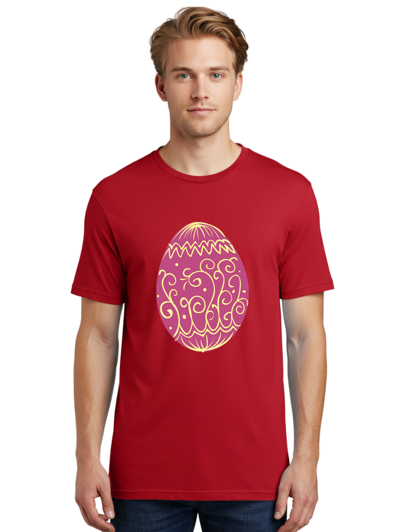 Decorated-Egg Men'S Graphic Tee, 100% Cotton, Comfortable Casual Summer Wear, Machine Washable, Decorated Easter Egg, Purple And Gold, Intricate Designs, Swirling Patterns, Festive Colors, Easter Celebration, Spring Decoration, Ornate Egg Aac635