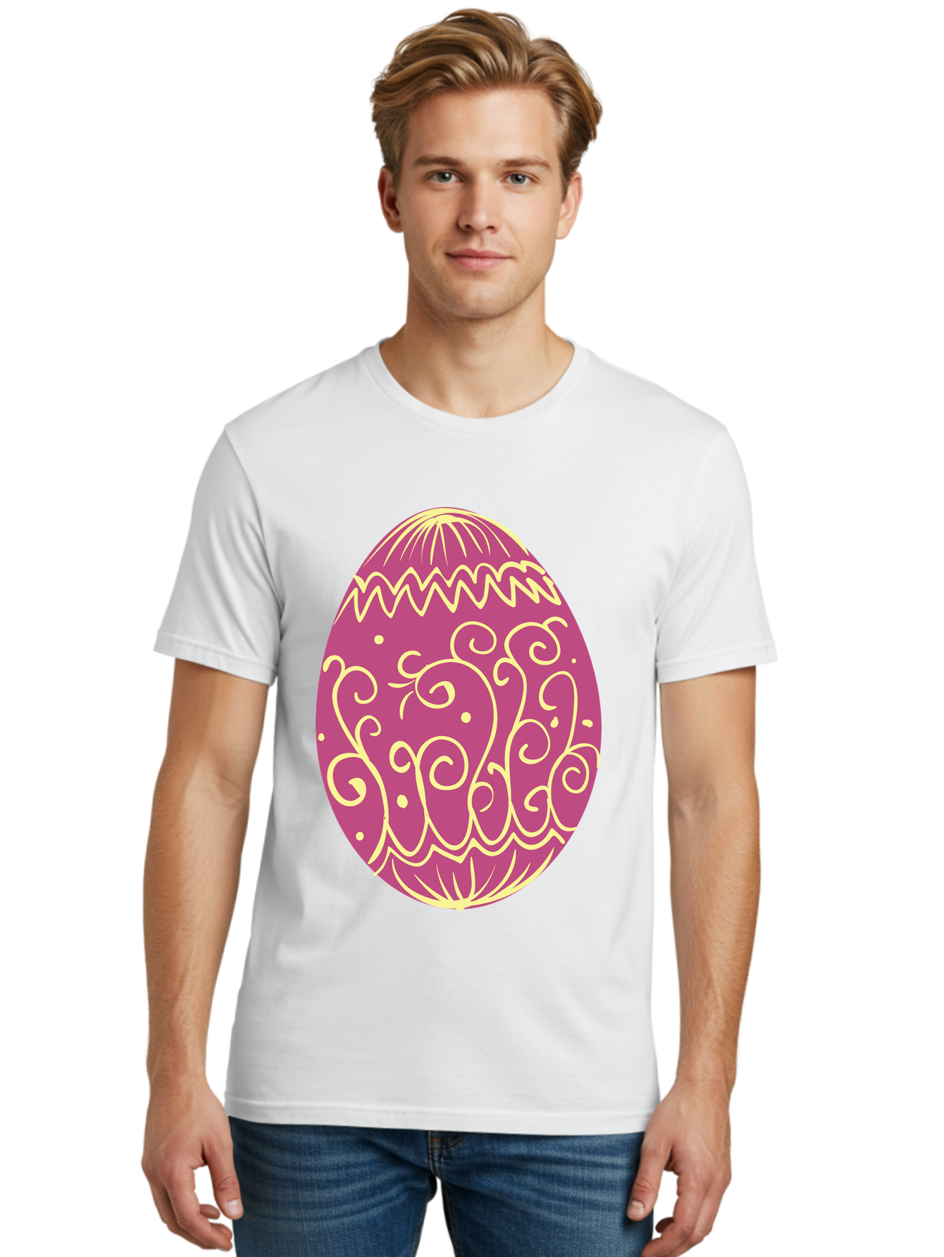 Decorated-Egg Men'S Graphic Tee, 100% Cotton, Comfortable Casual Summer Wear, Machine Washable, Decorated Easter Egg, Purple And Gold, Intricate Designs, Swirling Patterns, Festive Colors, Easter Celebration, Spring Decoration, Ornate Egg Aac635