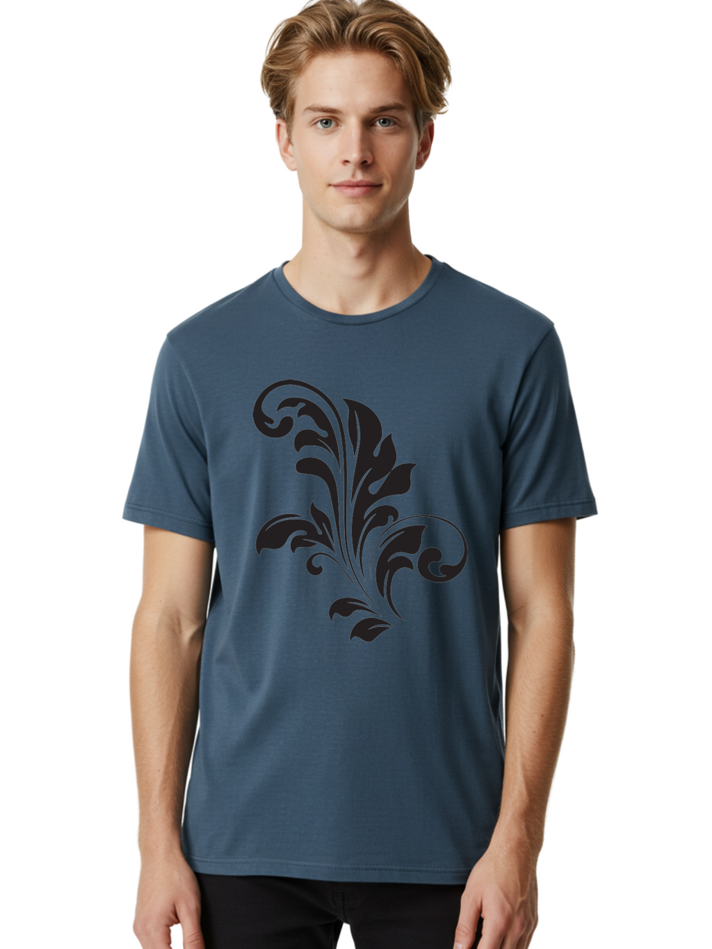 Decorative-Leaf-Pattern Men'S Graphic Tee, 100% Cotton, Comfortable Casual Summer Wear, Machine Washable, Floral Pattern, Leaf Design, Luxury Decor, Elegant Motifs, Intricate Details, Ornate Style, Classic Design Elements, Decorative Art Aac636