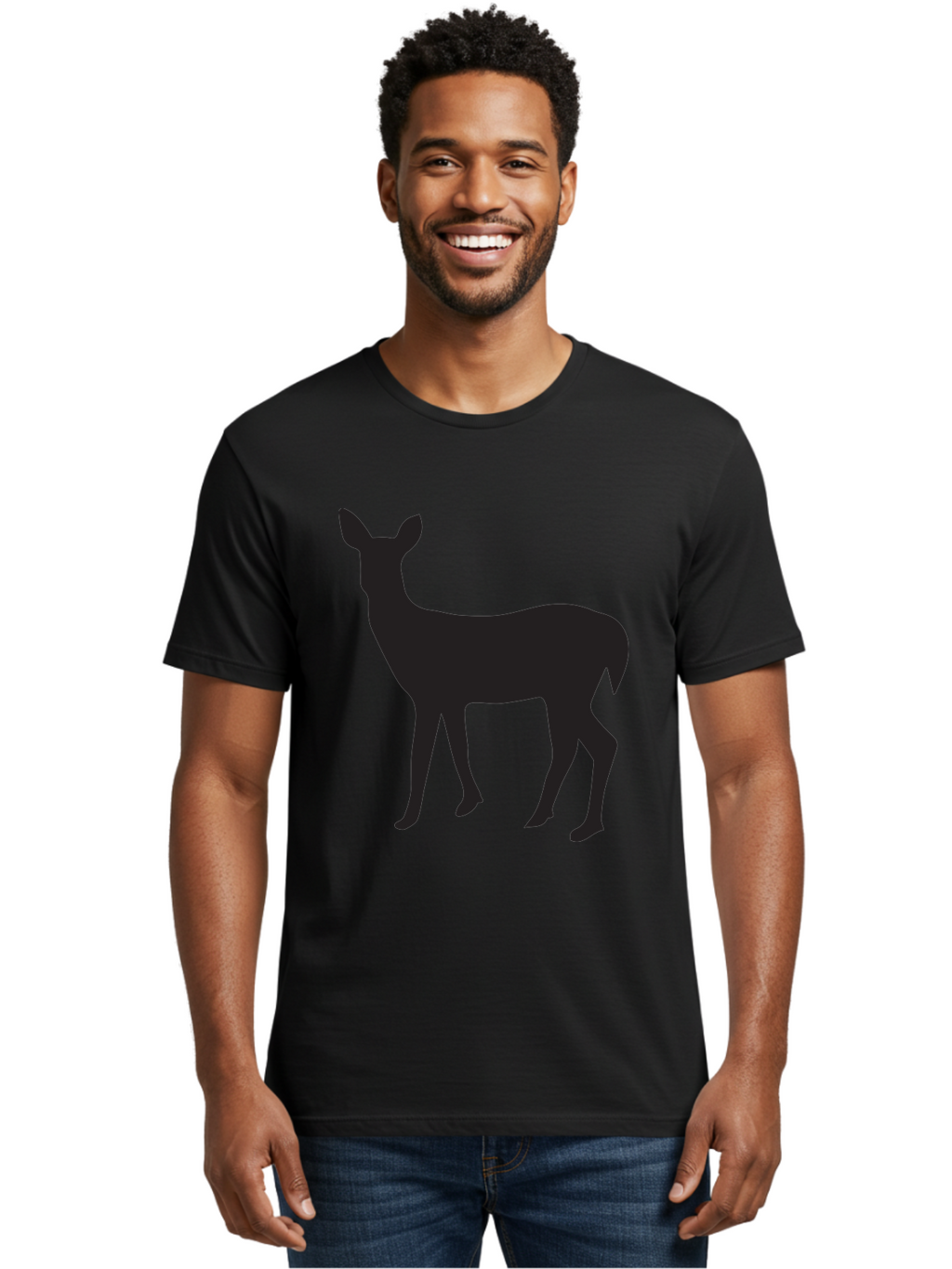 Deer-Silhouette-1 Men'S Graphic Tee, 100% Cotton, Comfortable Casual Summer Wear, Machine Washable, Deer Silhouette, Wildlife Graphic, Animal Shape, Simple Design, Minimalist Art, Forest Creature, Nature Icon Aac642
