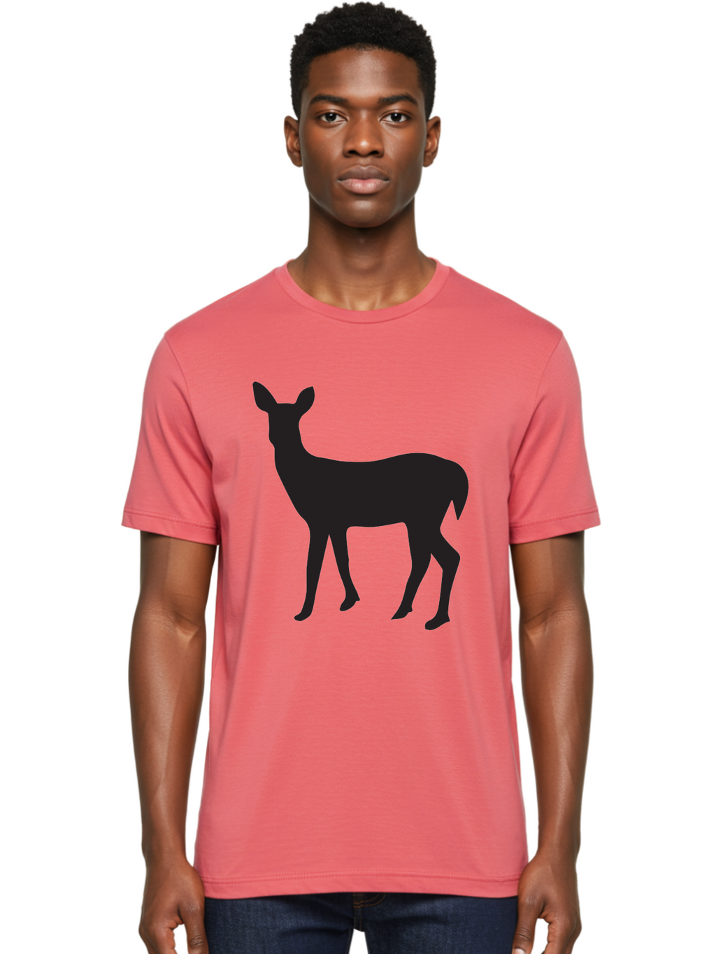 Deer-Silhouette-1 Men'S Graphic Tee, 100% Cotton, Comfortable Casual Summer Wear, Machine Washable, Deer Silhouette, Wildlife Graphic, Animal Shape, Simple Design, Minimalist Art, Forest Creature, Nature Icon Aac642
