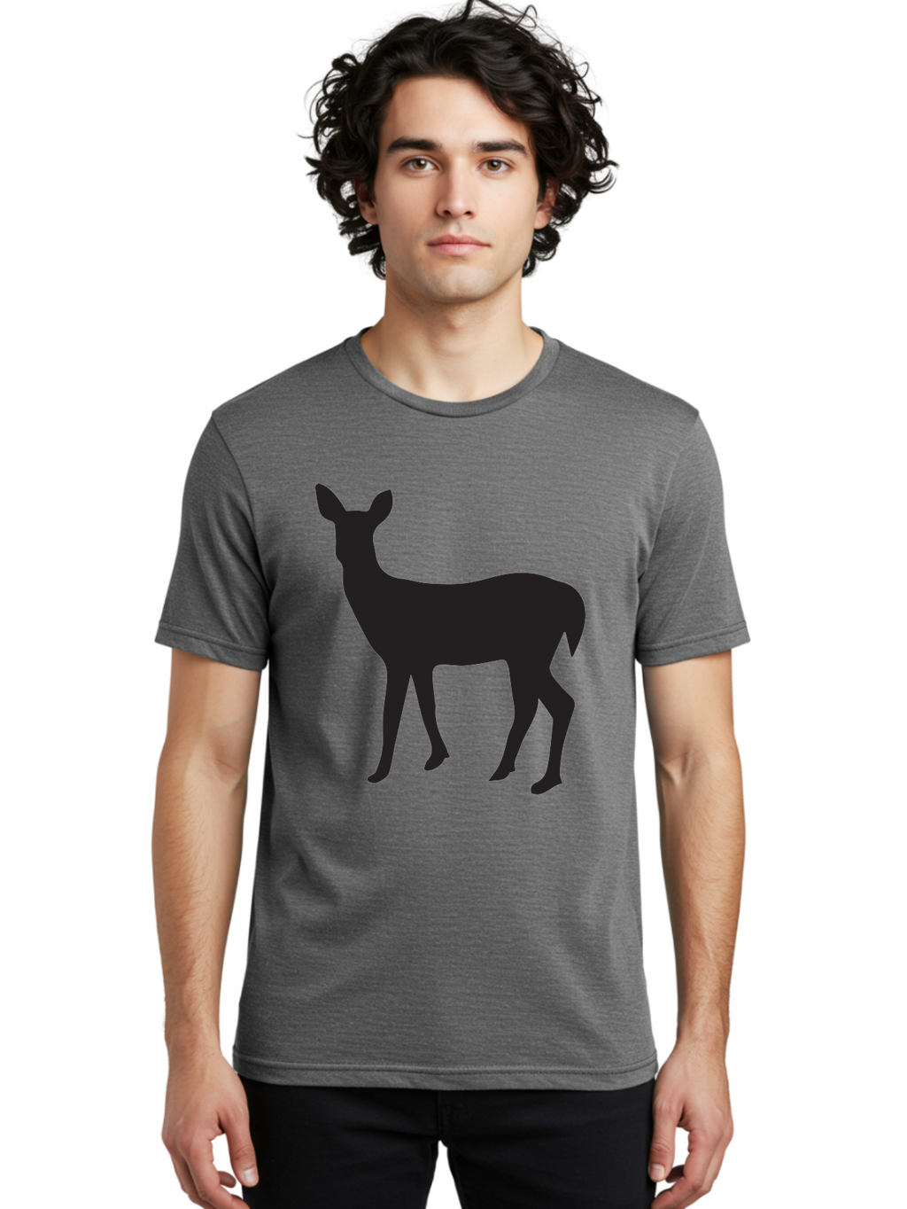 Deer-Silhouette-1 Men'S Graphic Tee, 100% Cotton, Comfortable Casual Summer Wear, Machine Washable, Deer Silhouette, Wildlife Graphic, Animal Shape, Simple Design, Minimalist Art, Forest Creature, Nature Icon Aac642