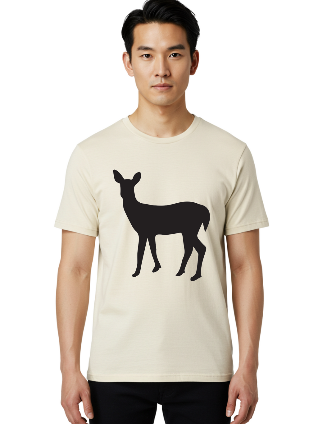 Deer-Silhouette-1 Men'S Graphic Tee, 100% Cotton, Comfortable Casual Summer Wear, Machine Washable, Deer Silhouette, Wildlife Graphic, Animal Shape, Simple Design, Minimalist Art, Forest Creature, Nature Icon Aac642