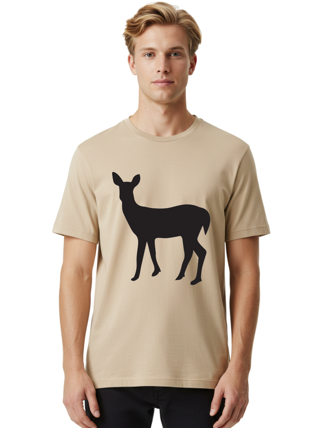 Deer-Silhouette-1 Men'S Graphic Tee, 100% Cotton, Comfortable Casual Summer Wear, Machine Washable, Deer Silhouette, Wildlife Graphic, Animal Shape, Simple Design, Minimalist Art, Forest Creature, Nature Icon Aac642