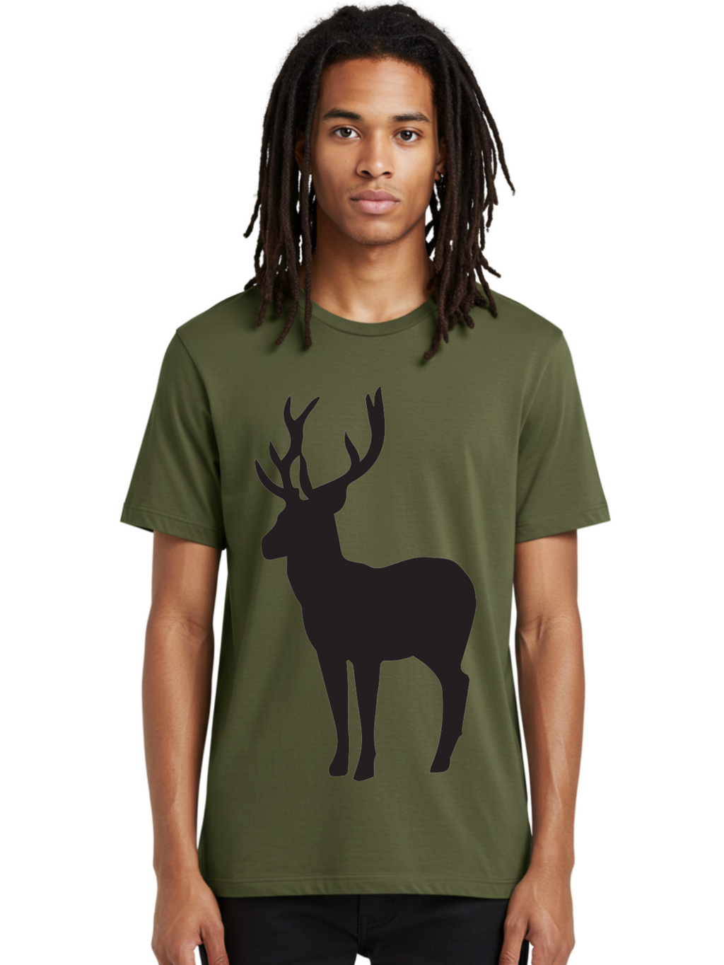 Deer-Silhouette-2 Men'S Graphic Tee, 100% Cotton, Comfortable Casual Summer Wear, Machine Washable, Deer Silhouette, Stag Illustration, Antlered Animal, Wildlife Graphic, Majestic Deer, Forest Creature, Simple Design, Minimalist Art, Aac643